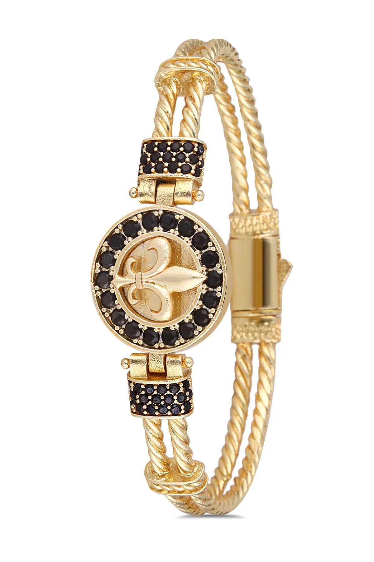 FRNCH Lilyum Figürlü Zirkon Taşlı Gold Renk Handmade Erkek Bileklik FRJ11225-1325-G