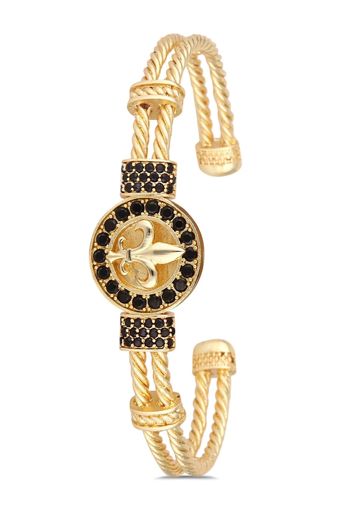 FRNCH Lilyum Figürlü Zirkon Taşlı Gold Renkli Erkek Kelepçe Bileklik FRJ11220-1320-G