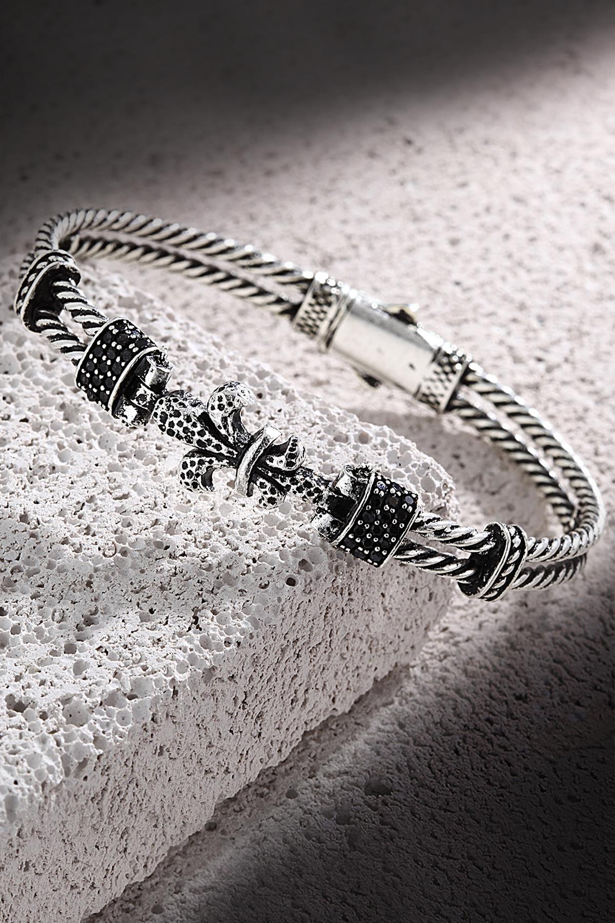 FRNCH Lilyum Figürlü Zirkon Taşlı Handmade Erkek Bileklik FRJ11171-1271-A2