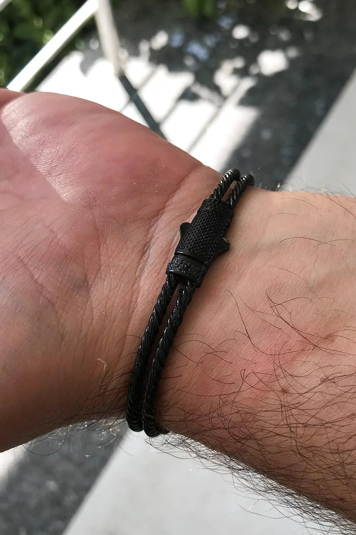 FRNCH Lilyum Figürlü Zirkon Taşlı Mat Siyah Renk Handmade Erkek Bileklik FRJ11225-1325-B2