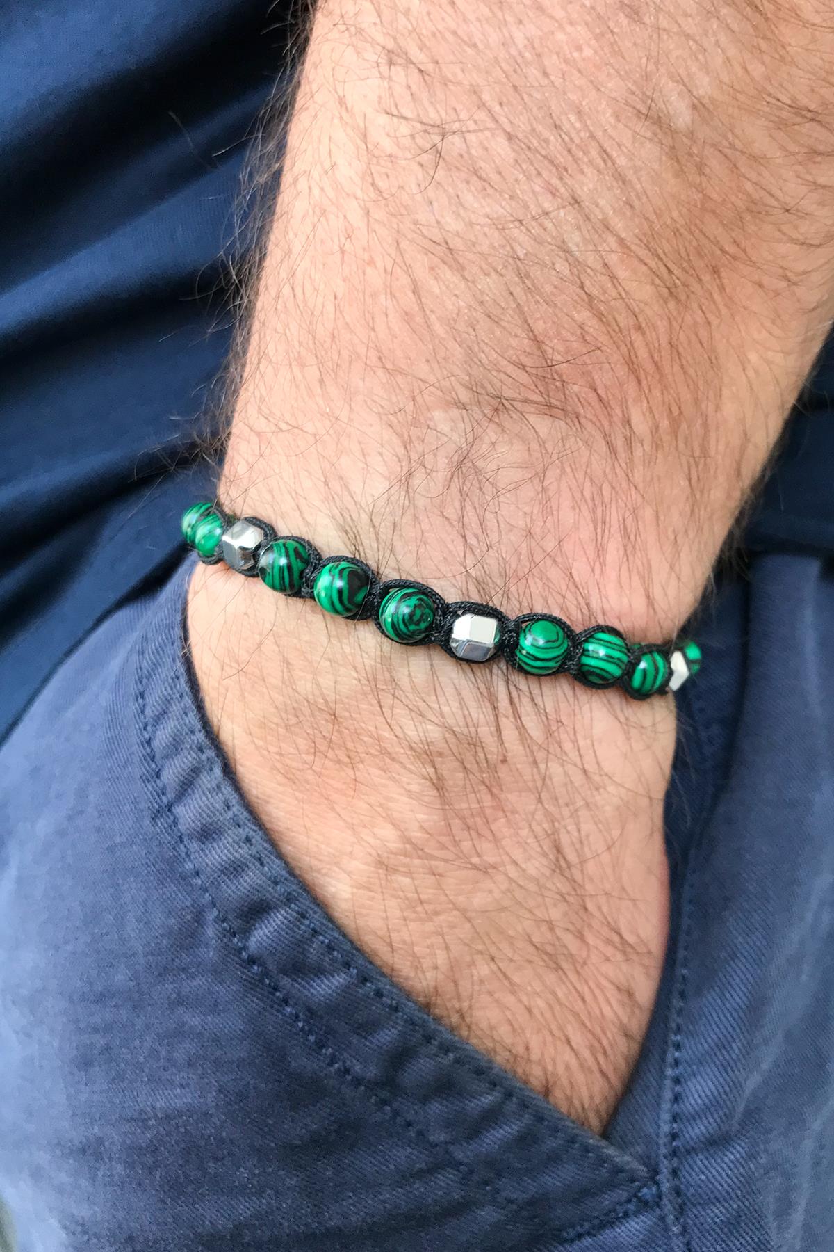 FRNCH Malahit Doğal Taşlı Yeşil Renkli Ayarlanabilir Erkek Bileklik FRJ11251-1351-Y