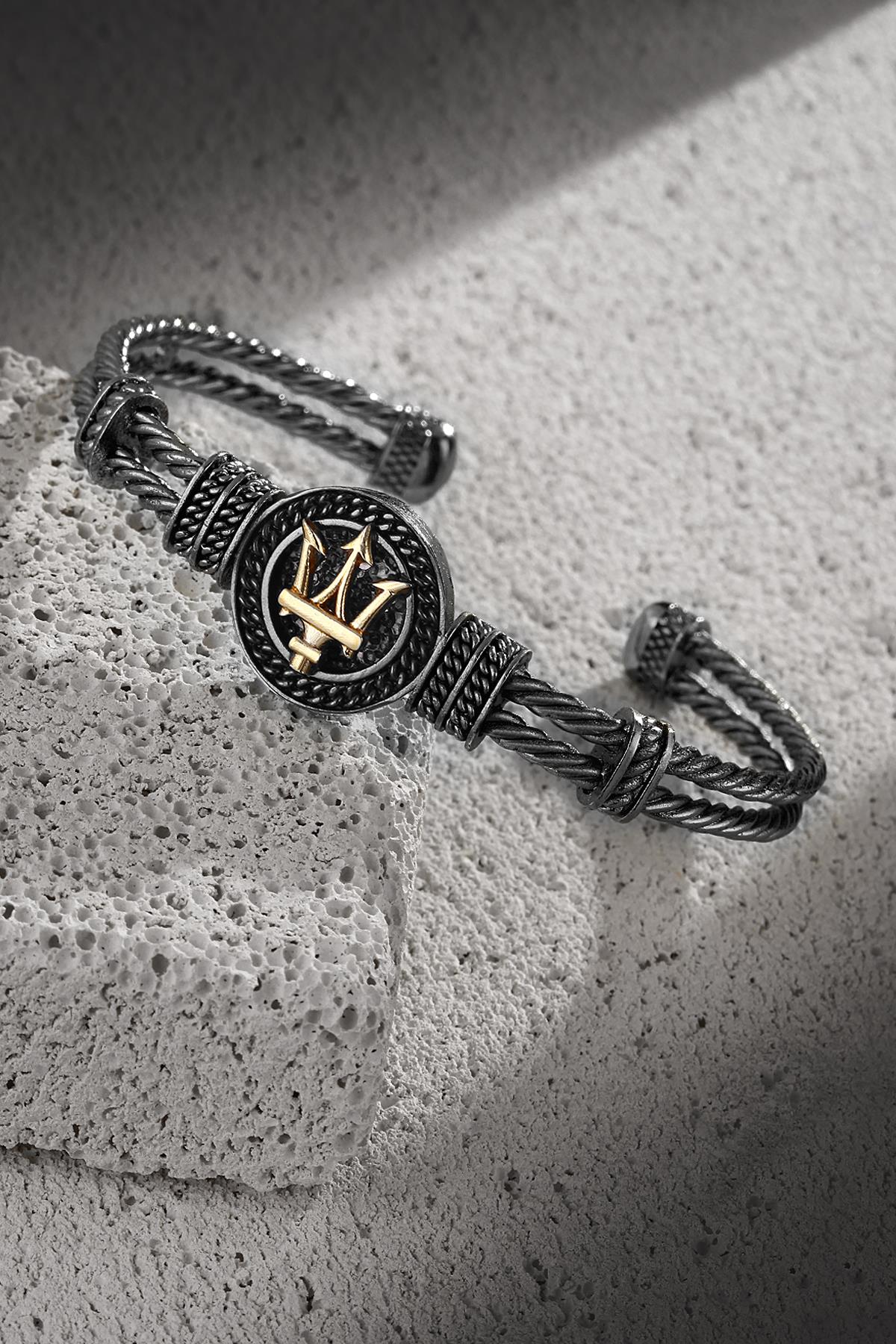 FRNCH Mızrak Ucu Figürlü Füme-Gold Renkli Erkek Bileklik FRJ11271-1371-BG