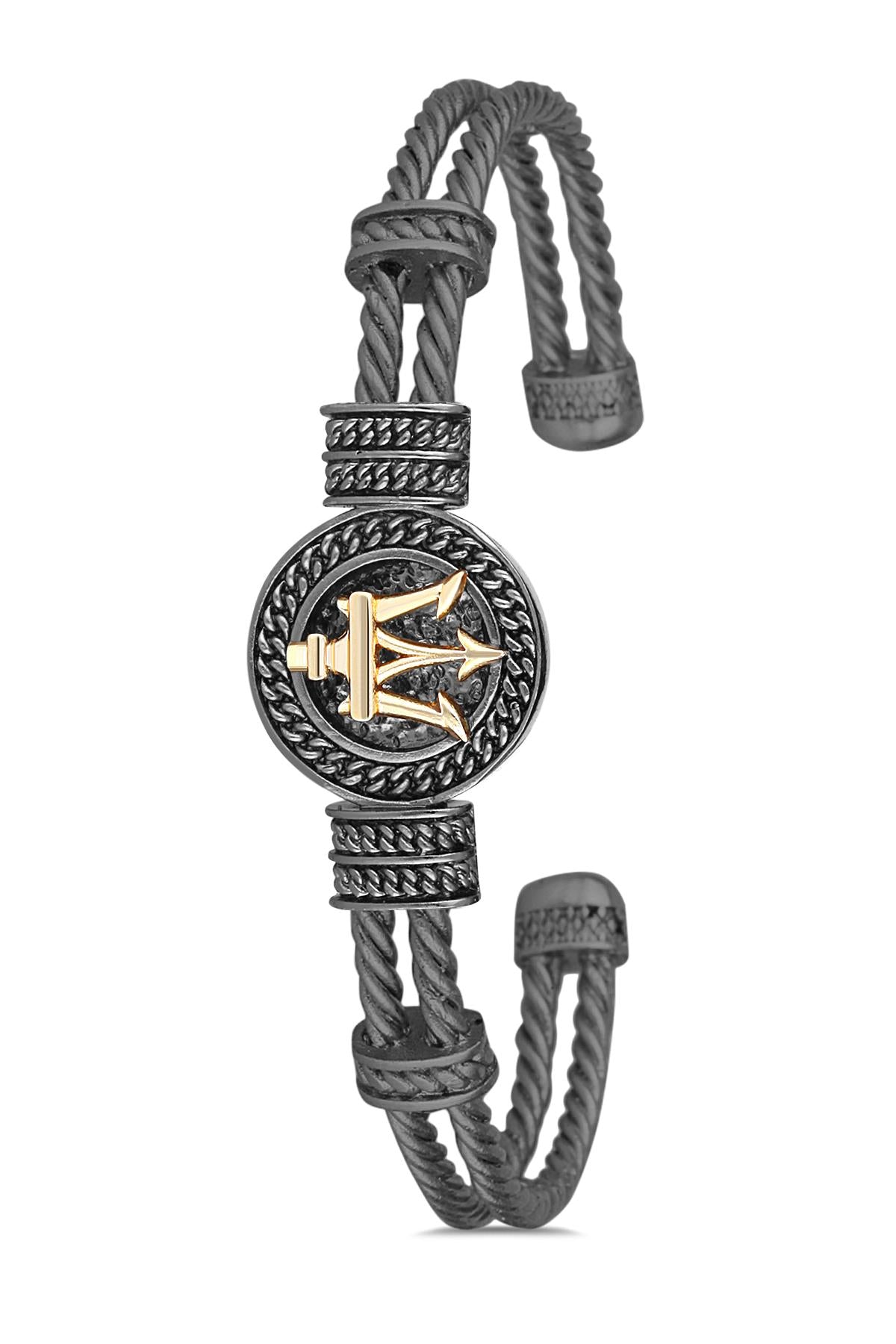 FRNCH Mızrak Ucu Figürlü Füme-Gold Renkli Erkek Bileklik FRJ11271-1371-BG