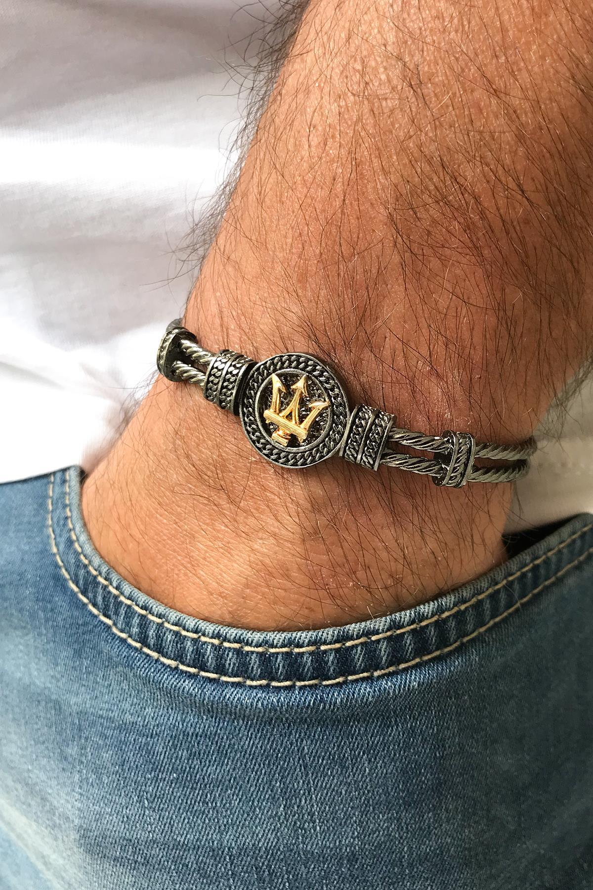 FRNCH Mızrak Ucu Figürlü Füme-Gold Renkli Erkek Bileklik FRJ11271-1371-BG