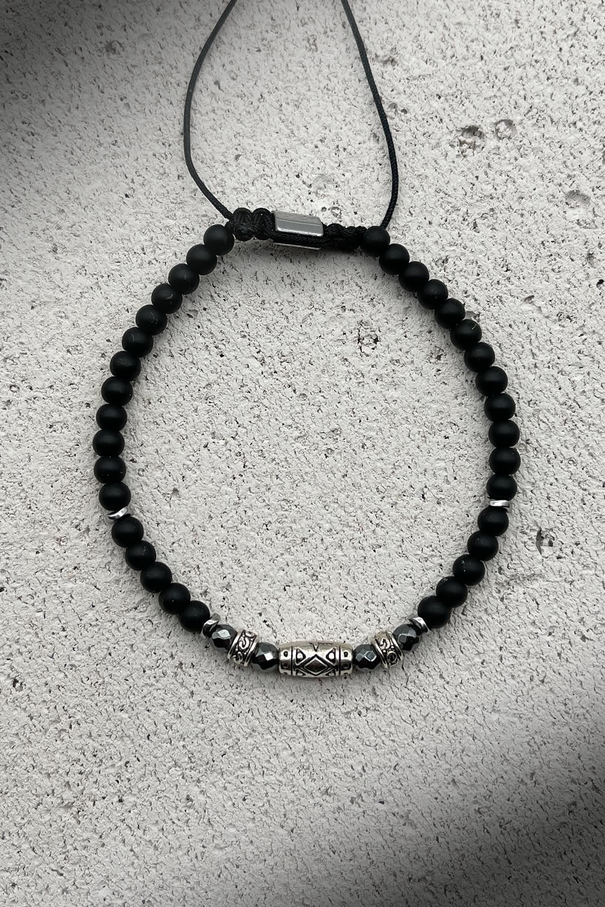 FRNCH Onyx Doğal Taşlı Füme Renkli Ayarlanabilir Makrome Erkek Bileklik FRJ11400-1500-F