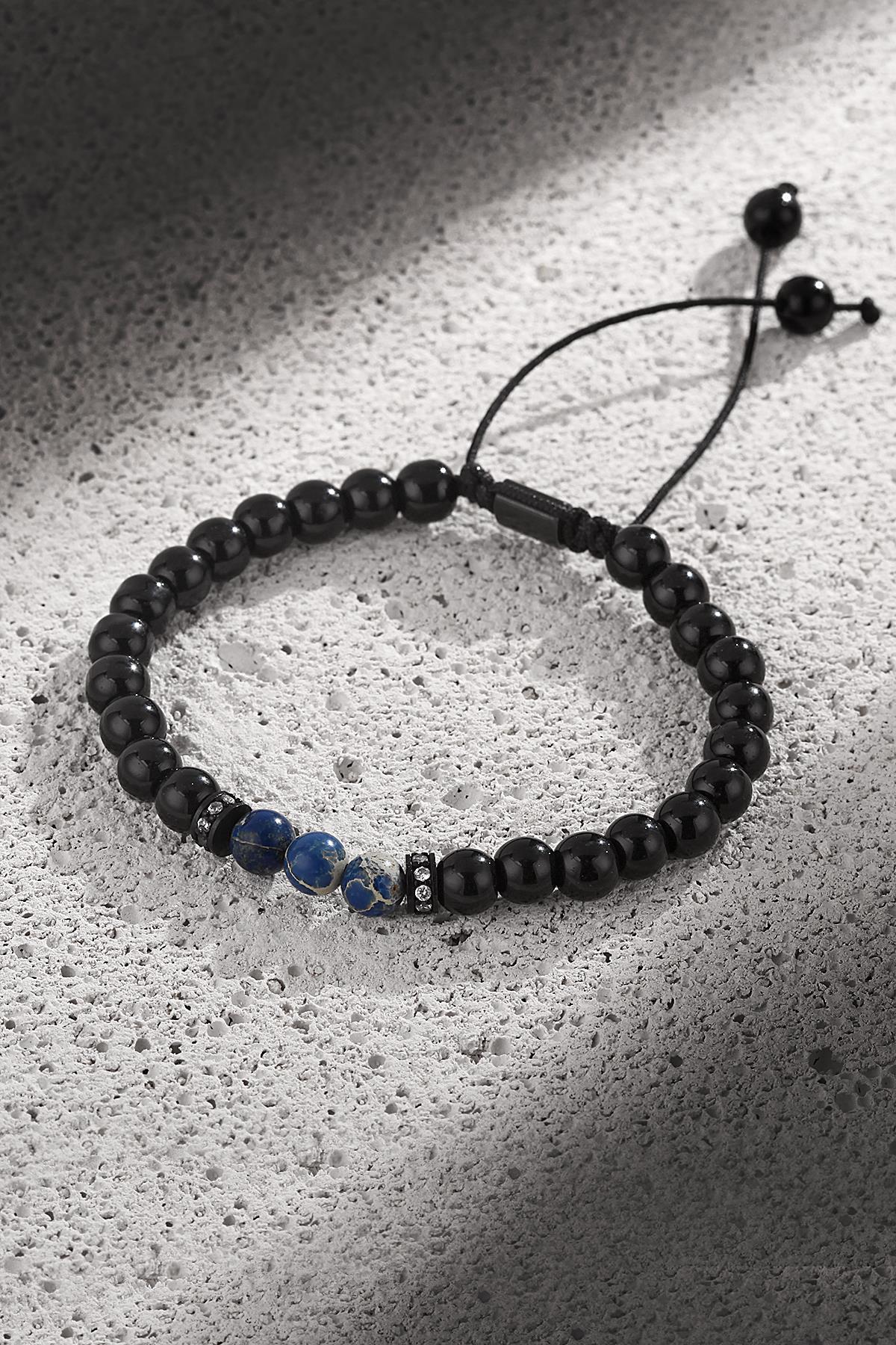 FRNCH Parlak Doğal Taşlı Çift Renkli Zirkon Taşlı Ayarlanabilir Handmade Erkek Bileklik FRJ11258-1358-B2