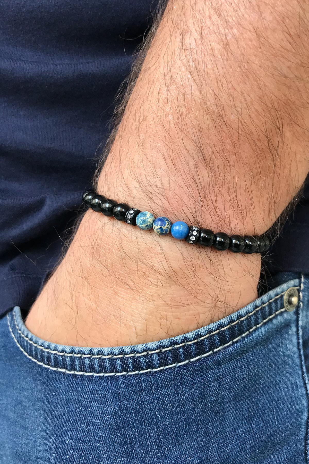 FRNCH Parlak Doğal Taşlı Çift Renkli Zirkon Taşlı Ayarlanabilir Handmade Erkek Bileklik FRJ11258-1358-B2