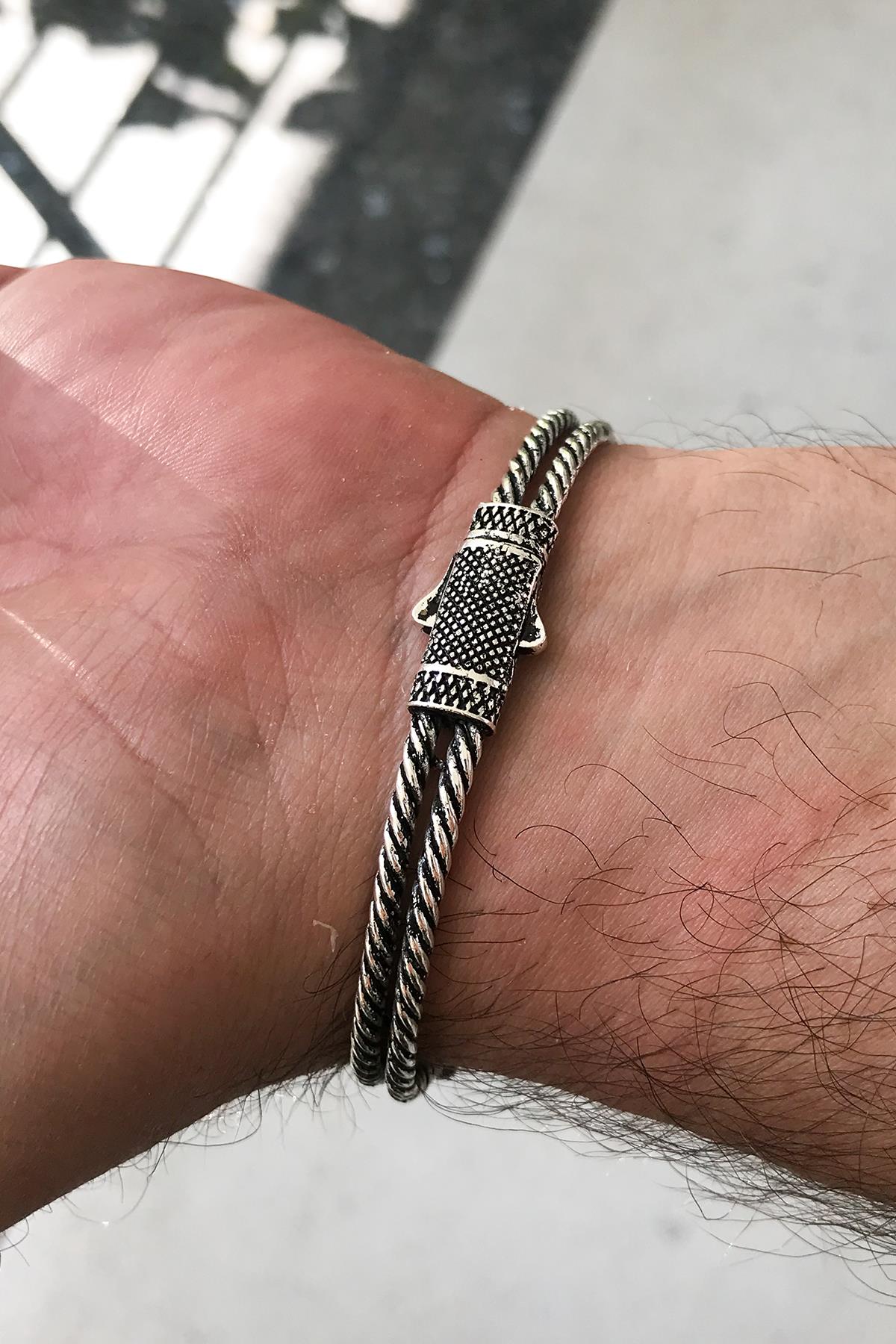 FRNCH Poseidon Figürlü Zirkon Taşlı Antik Gümüş-Gold Renk Handmade Erkek Bileklik FRJ11224-1324-A2G