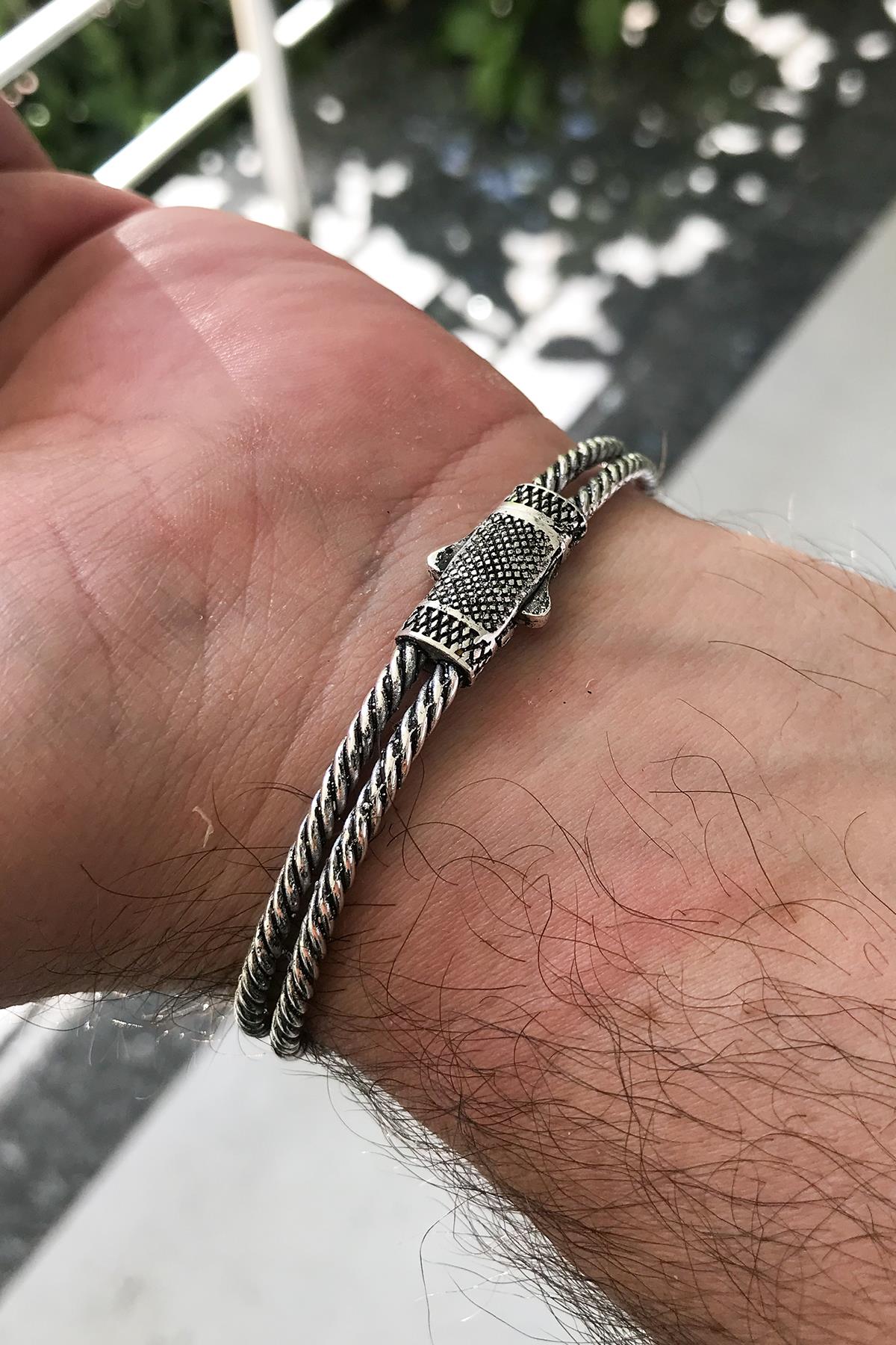 FRNCH Poseidon Figürlü Zirkon Taşlı Antik Gümüş Renk Handmade Erkek Bileklik FRJ11224-1324-A2
