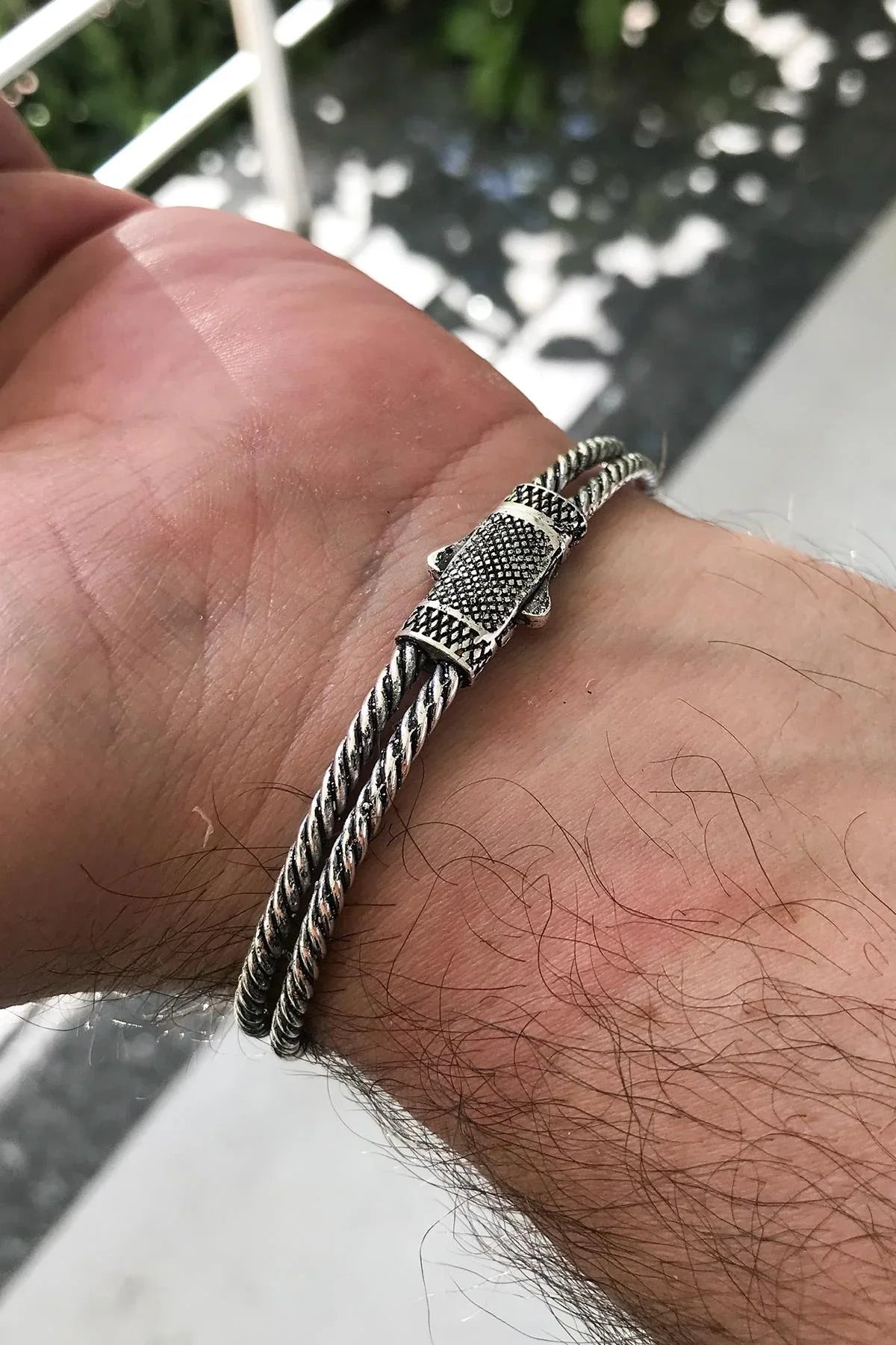 FRNCH Poseidon Figürlü Zirkon Taşlı Antik Gümüş Renk Handmade Erkek Bileklik FRJ11224-1324-A2