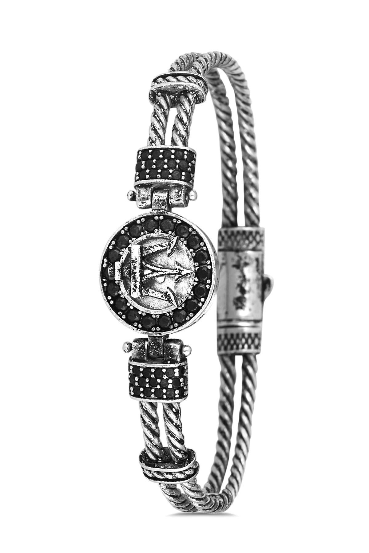 FRNCH Poseidon Figürlü Zirkon Taşlı Antik Gümüş Renk Handmade Erkek Bileklik FRJ11224-1324-A2