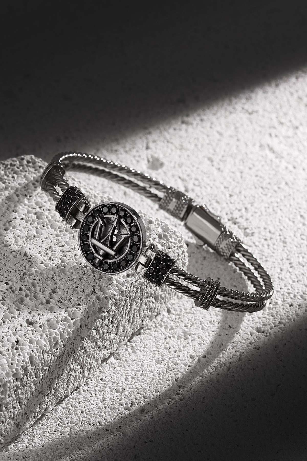 FRNCH Poseidon Figürlü Zirkon Taşlı Füme Renk Handmade Erkek Bileklik FRJ11224-1324-B