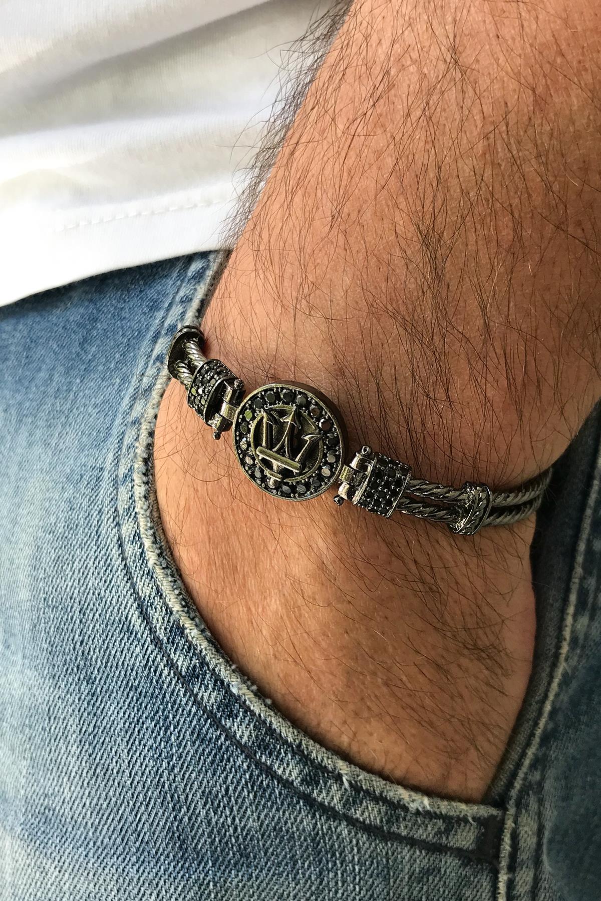 FRNCH Poseidon Figürlü Zirkon Taşlı Füme Renk Handmade Erkek Bileklik FRJ11224-1324-B