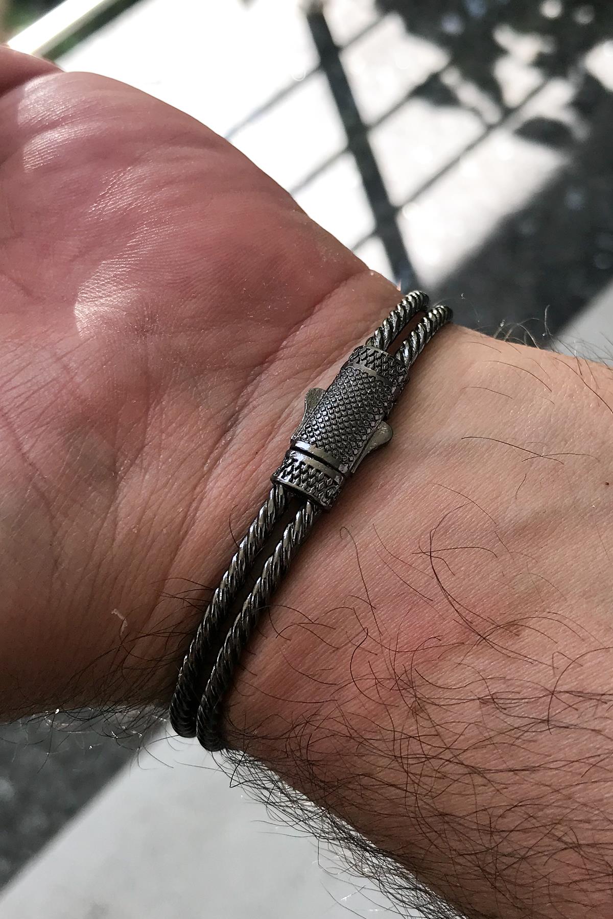 FRNCH Poseidon Figürlü Zirkon Taşlı Füme Renk Handmade Erkek Bileklik FRJ11224-1324-B