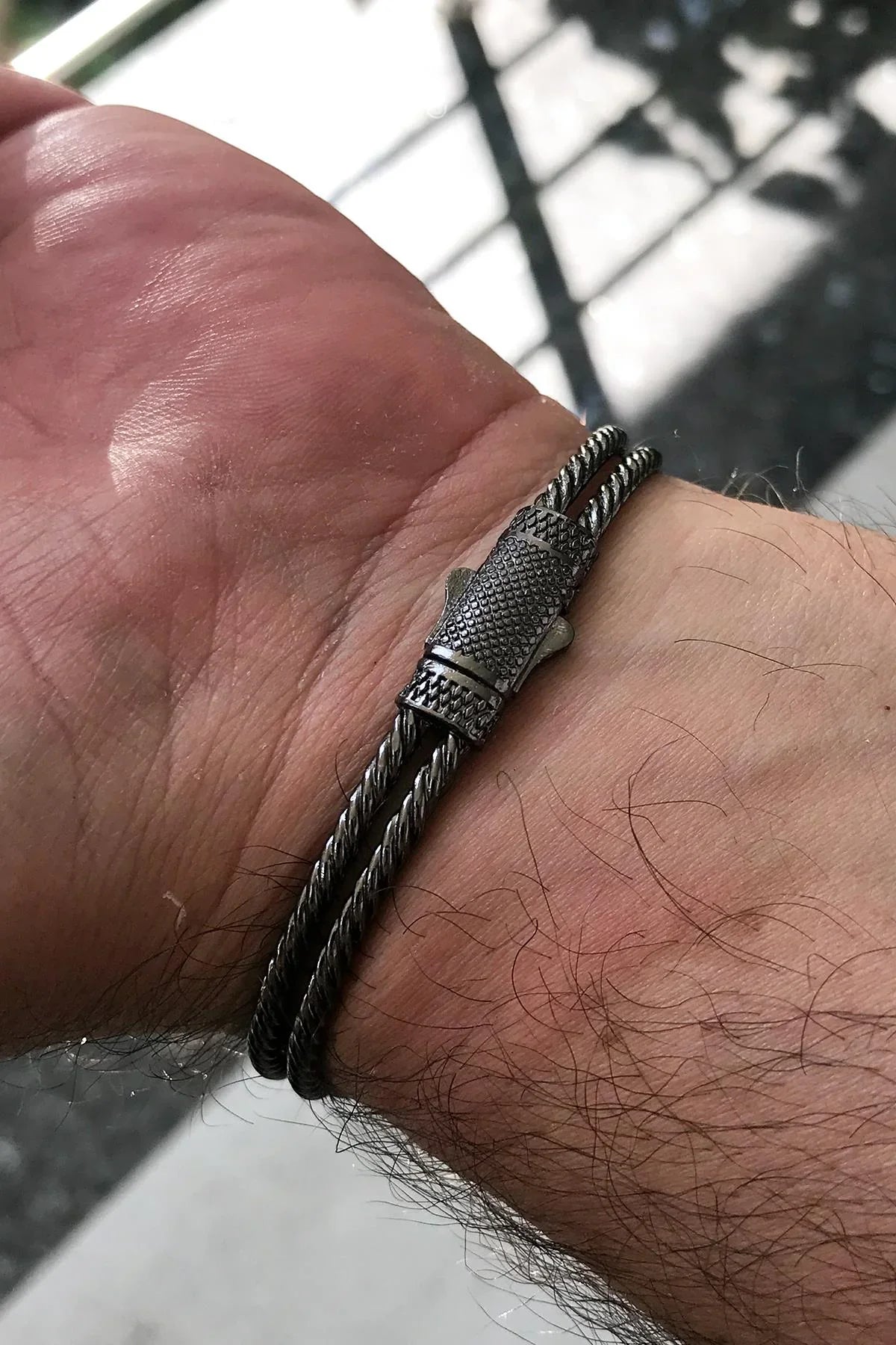 FRNCH Poseidon Figürlü Zirkon Taşlı Füme Renk Handmade Erkek Bileklik FRJ11224-1324-B