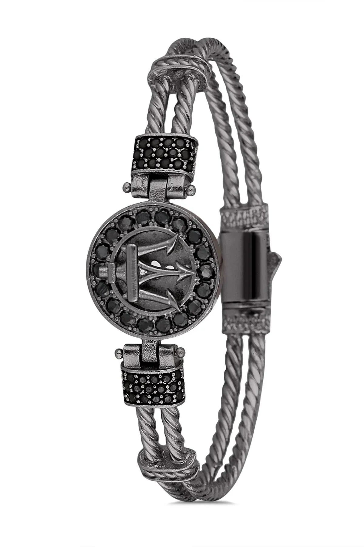 FRNCH Poseidon Figürlü Zirkon Taşlı Füme Renk Handmade Erkek Bileklik FRJ11224-1324-B