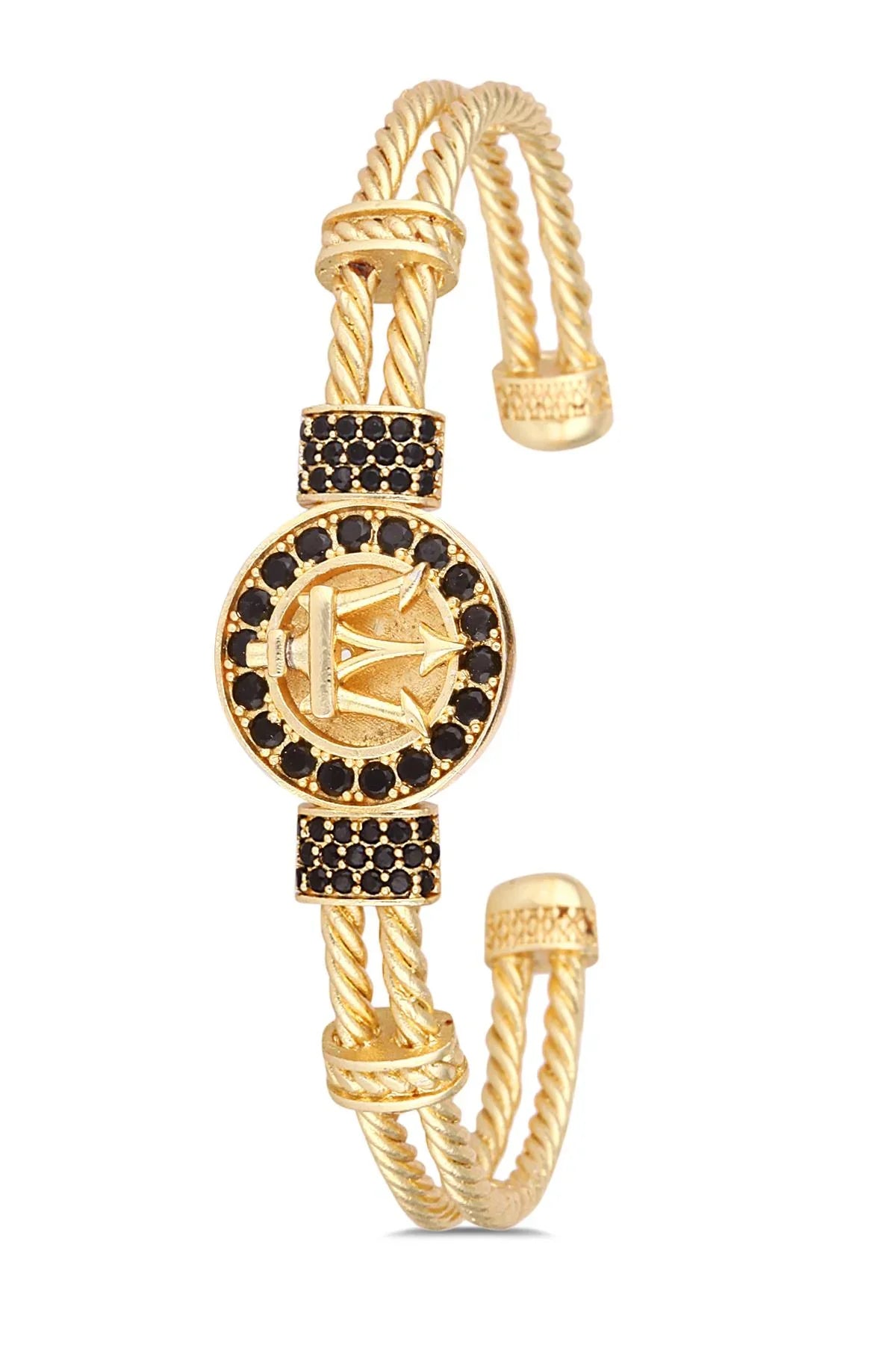 FRNCH Poseidon Figürlü Zirkon Taşlı Gold Renk Erkek Kelepçe Bileklik FRJ11207-1307-G