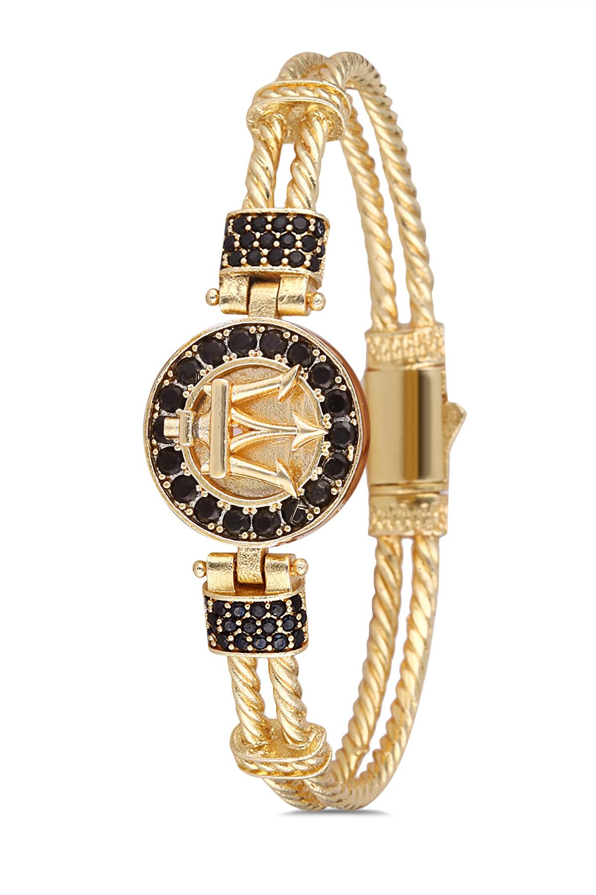 FRNCH Poseidon Figürlü Zirkon Taşlı Gold Renk Handmade Erkek Bileklik FRJ11224-1324-G
