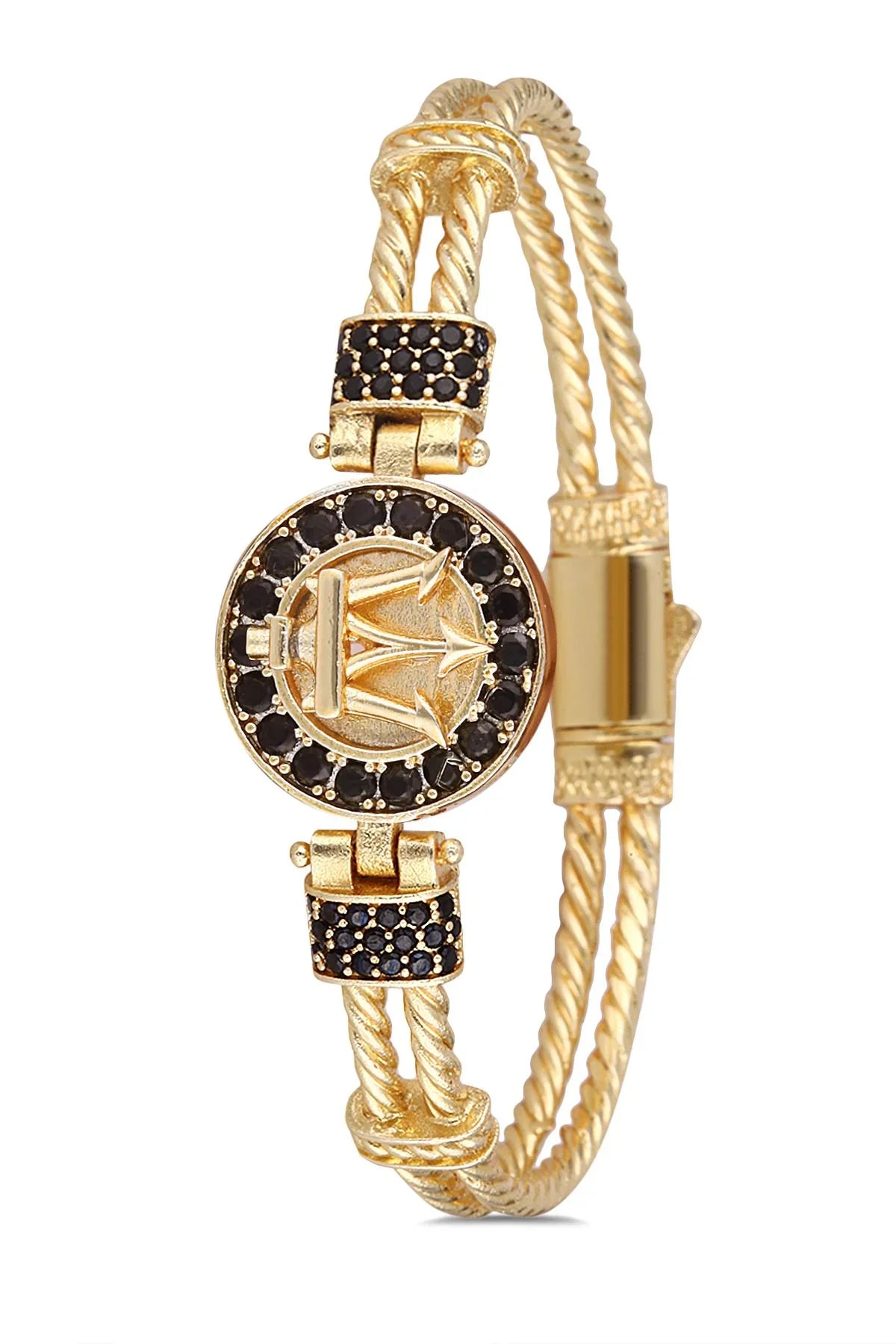 FRNCH Poseidon Figürlü Zirkon Taşlı Gold Renk Handmade Erkek Bileklik FRJ11224-1324-G