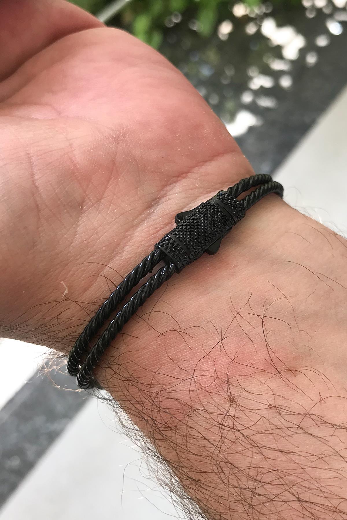 FRNCH Poseidon Figürlü Zirkon Taşlı Mat Siyah-Gümüş Renk Handmade Erkek Bileklik FRJ11224-1324-B2A2