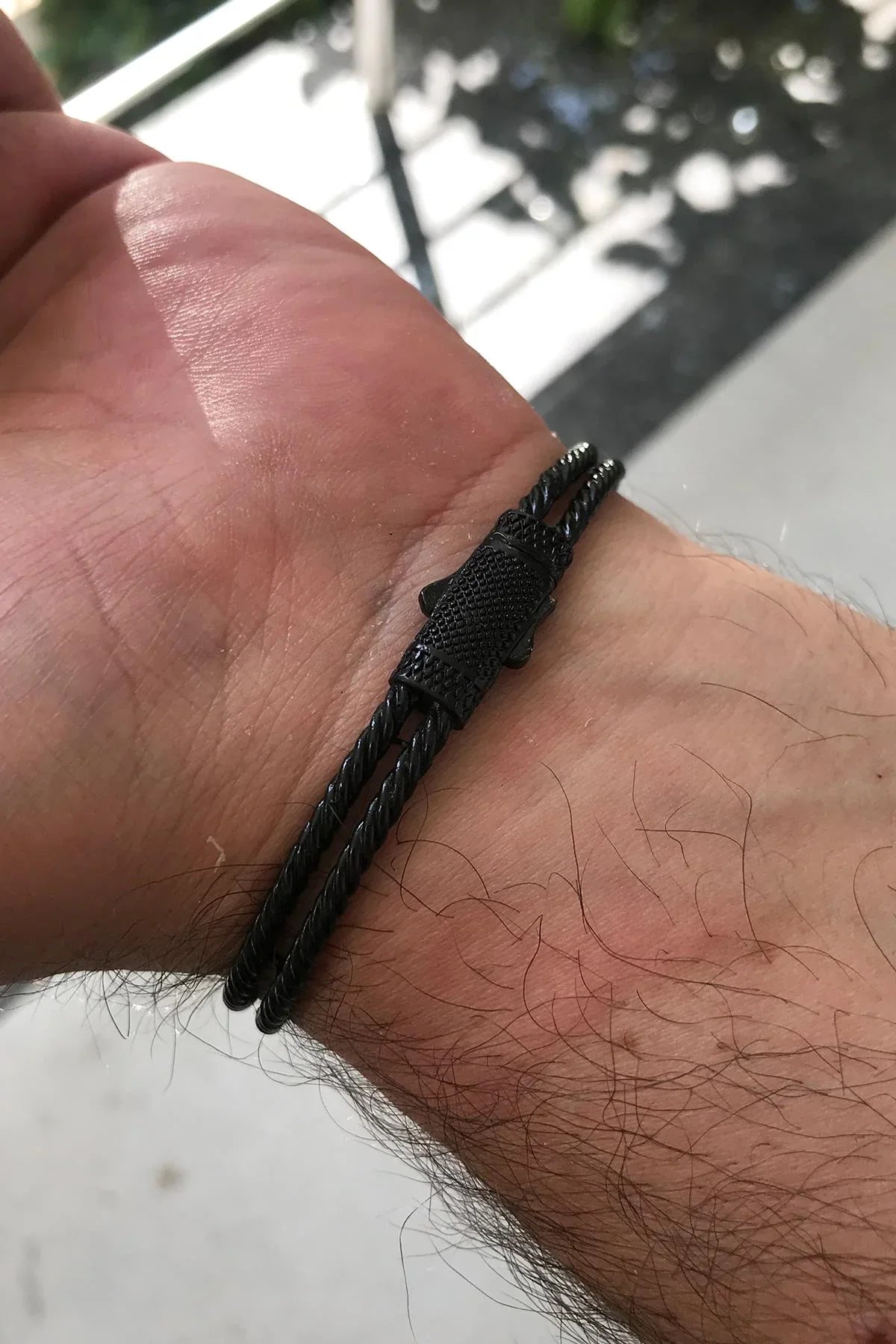 FRNCH Poseidon Figürlü Zirkon Taşlı Mat Siyah Renk Handmade Erkek Bileklik FRJ11224-1324-B2