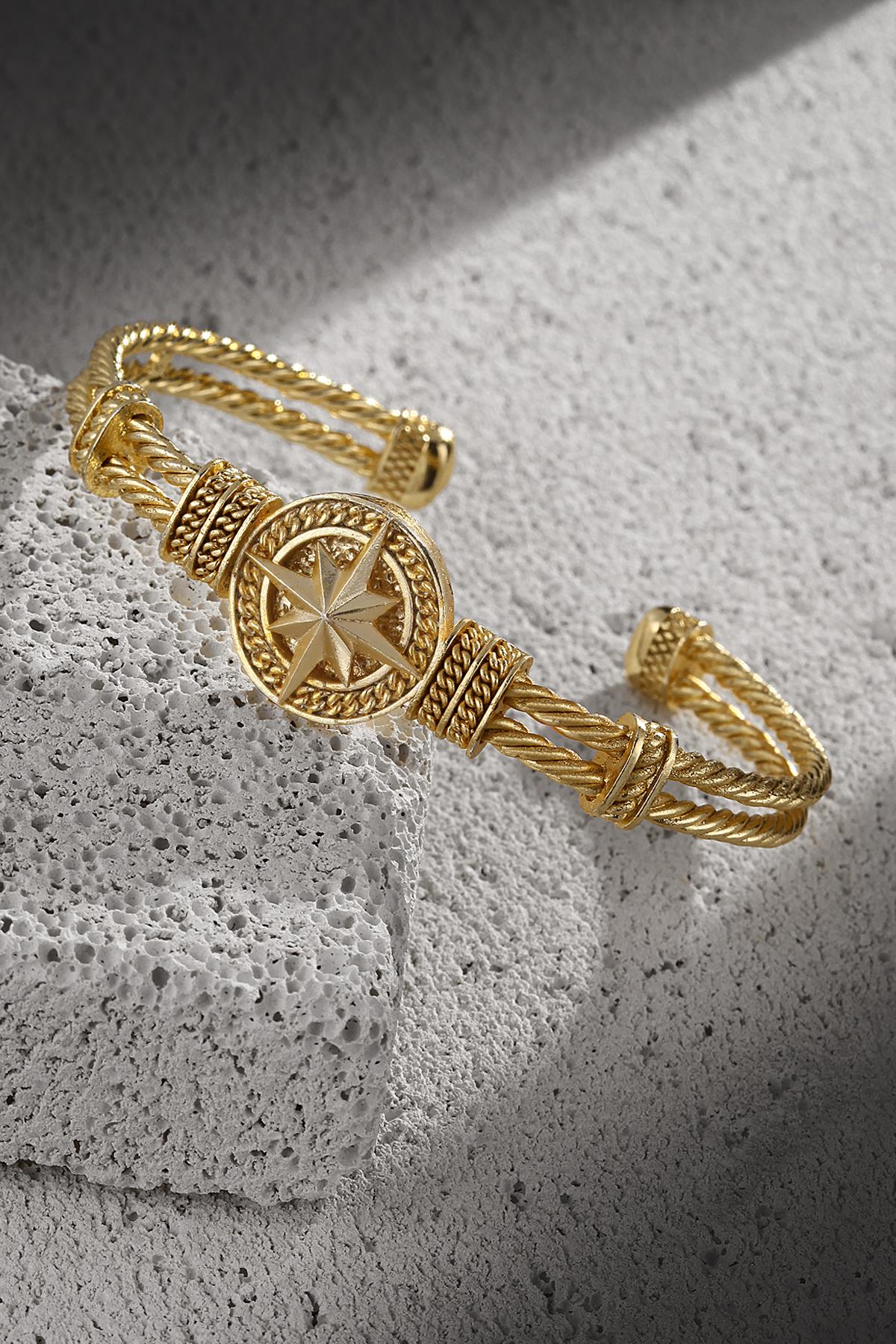 FRNCH Pusula Figürlü Gold Renkli Erkek Bileklik FRJ11275-1375-G