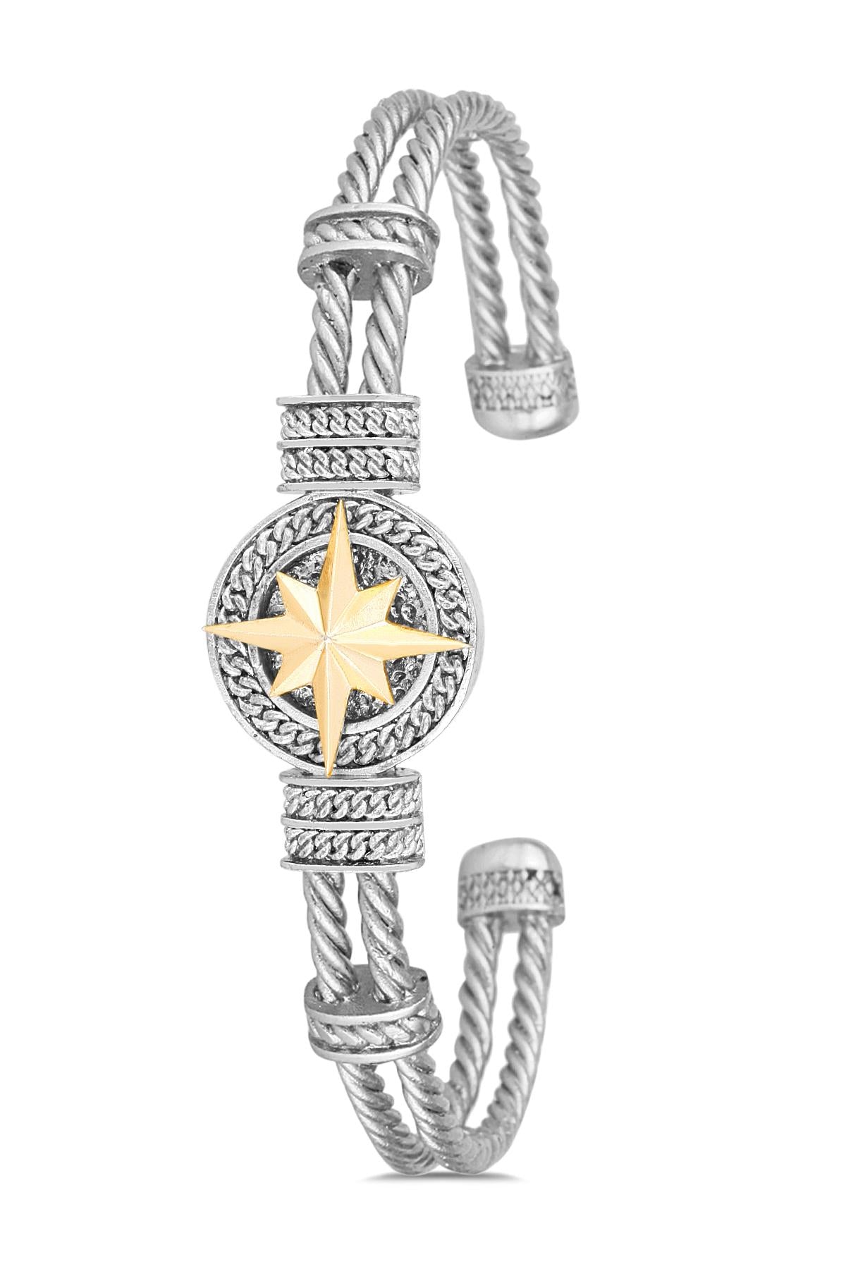 FRNCH Pusula Figürlü Gümüş-Gold Renkli Erkek Bileklik FRJ11275-1375-AG
