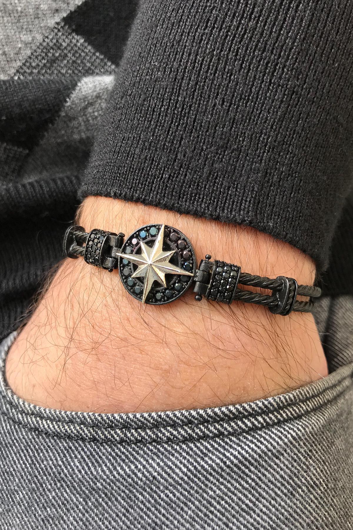 FRNCH Pusula Figürlü Zirkon Taşlı Çift Renk Handmade Erkek Bileklik FRJ11169-1269-B2A