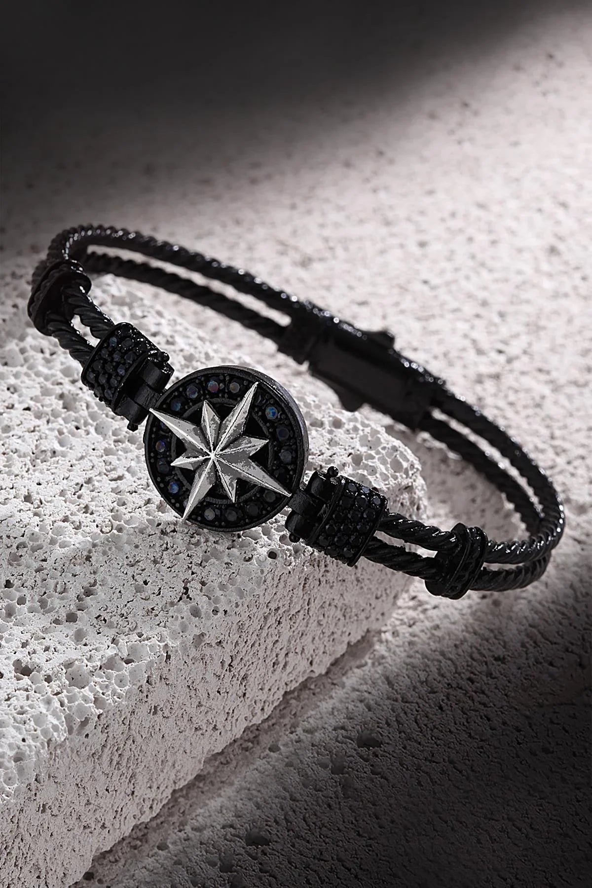 FRNCH Pusula Figürlü Zirkon Taşlı Çift Renk Handmade Erkek Bileklik FRJ11169-1269-B2A2