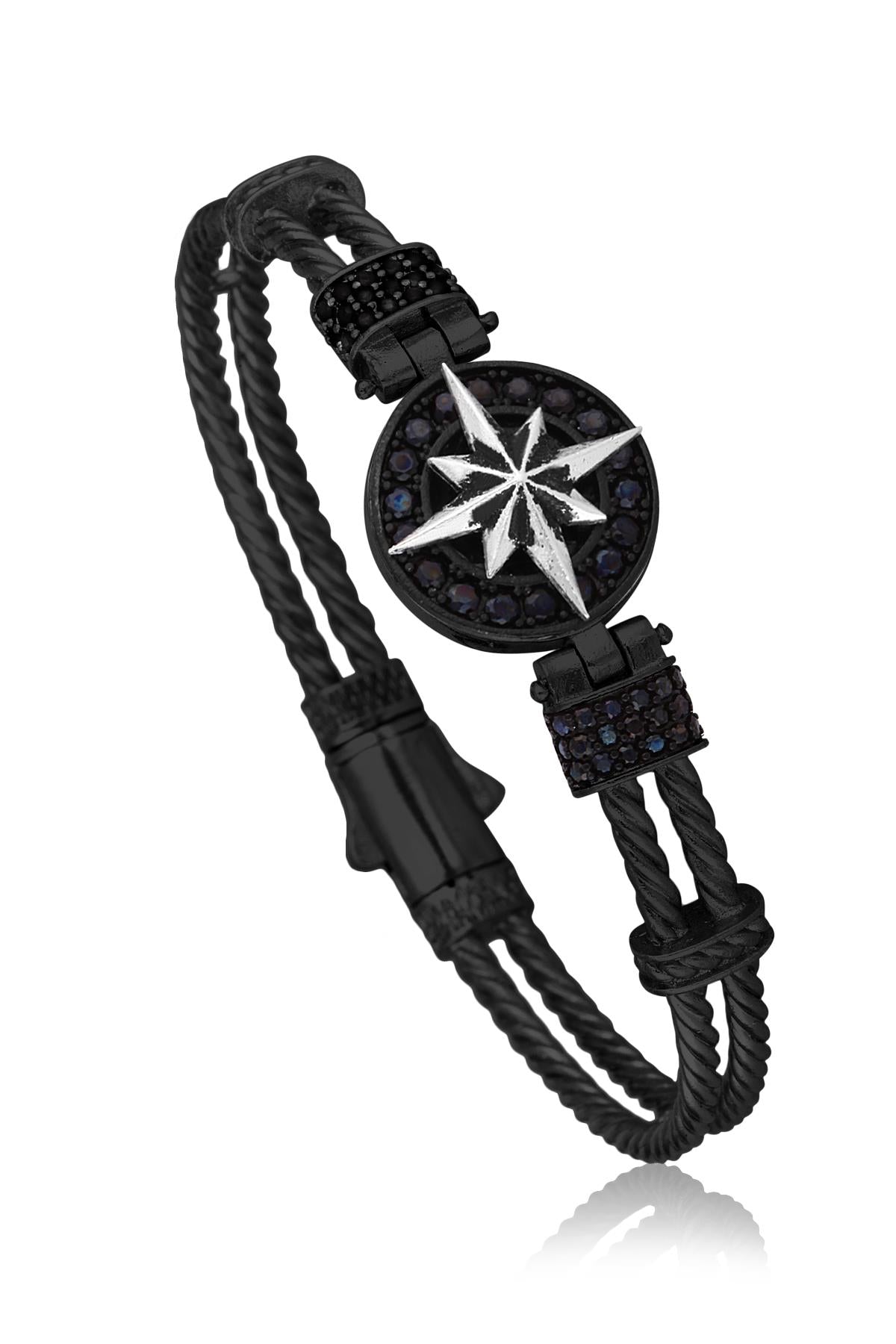 FRNCH Pusula Figürlü Zirkon Taşlı Çift Renk Handmade Erkek Bileklik FRJ11169-1269-B2A2