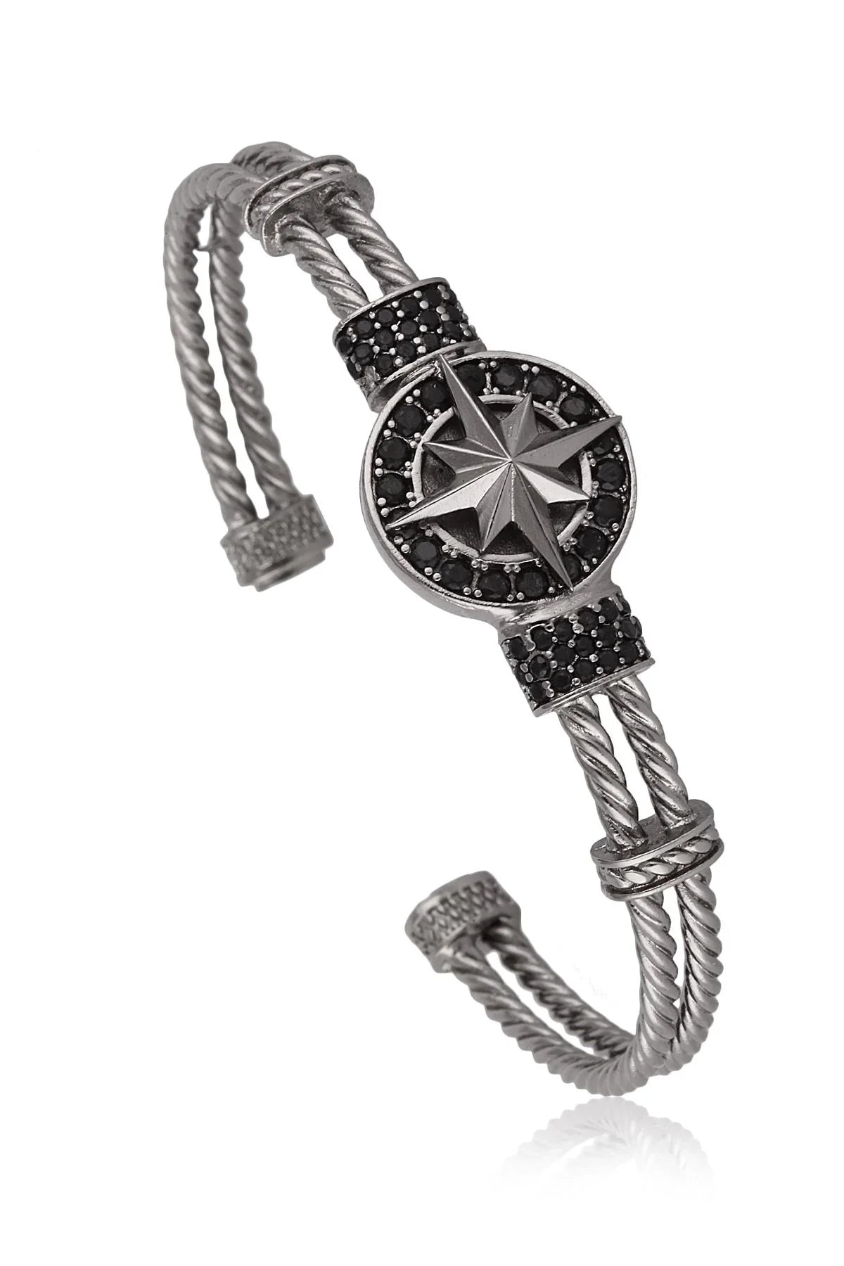 FRNCH Pusula Figürlü Zirkon Taşlı Handmade Erkek Kelepçe FRJ11172-1272-B