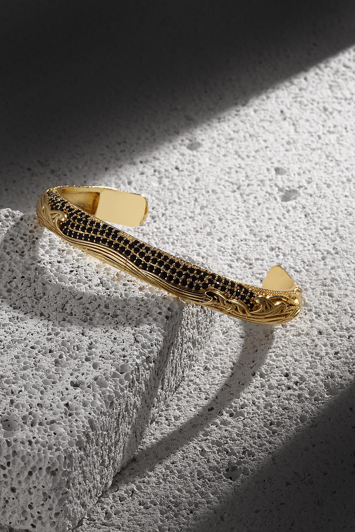 FRNCH Şal Desen Gold Renkli Zirkon Taşlı Handmade Kelepçe Erkek Bileklik FRJ11231-1331-G