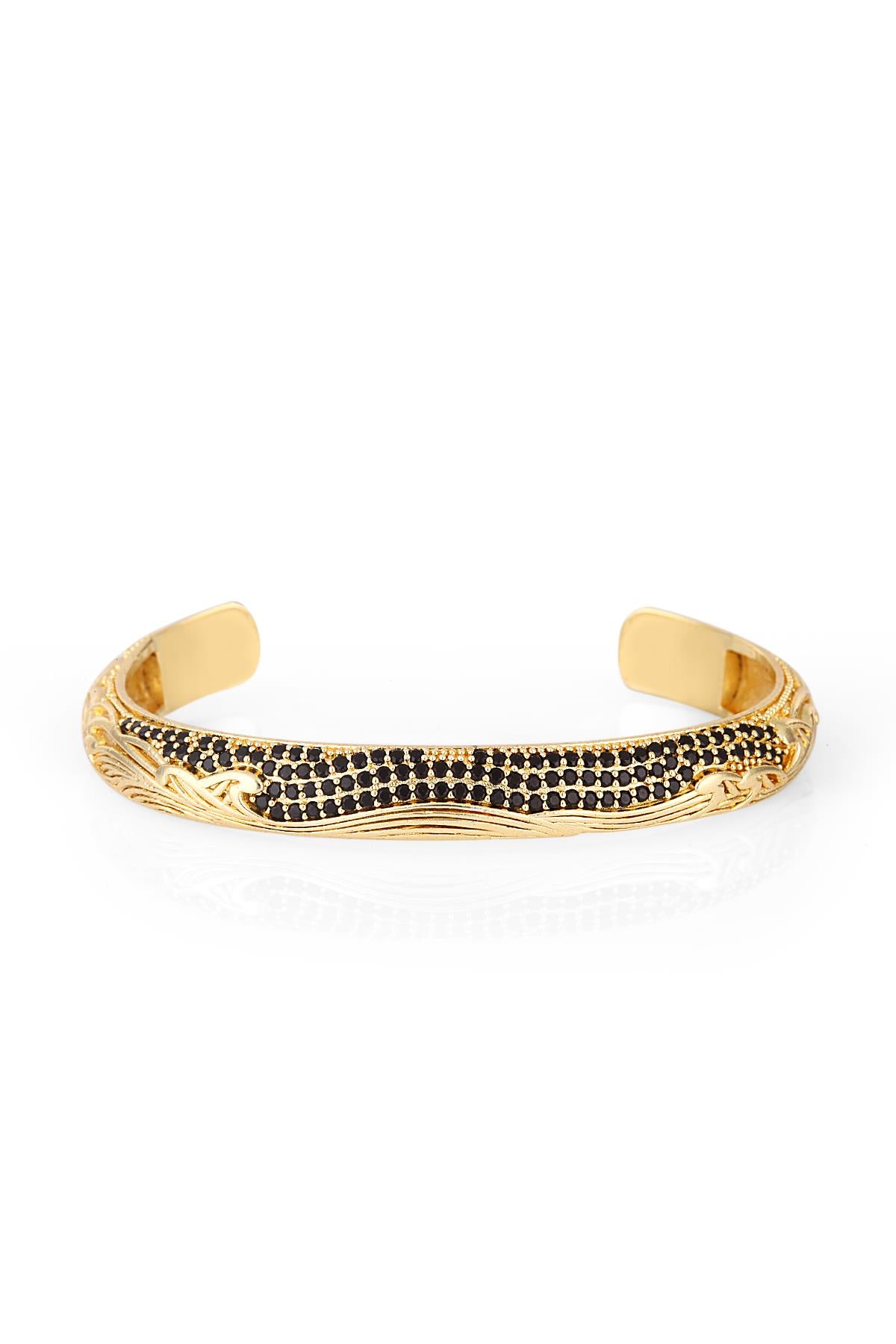 FRNCH Şal Desen Gold Renkli Zirkon Taşlı Handmade Kelepçe Erkek Bileklik FRJ11231-1331-G