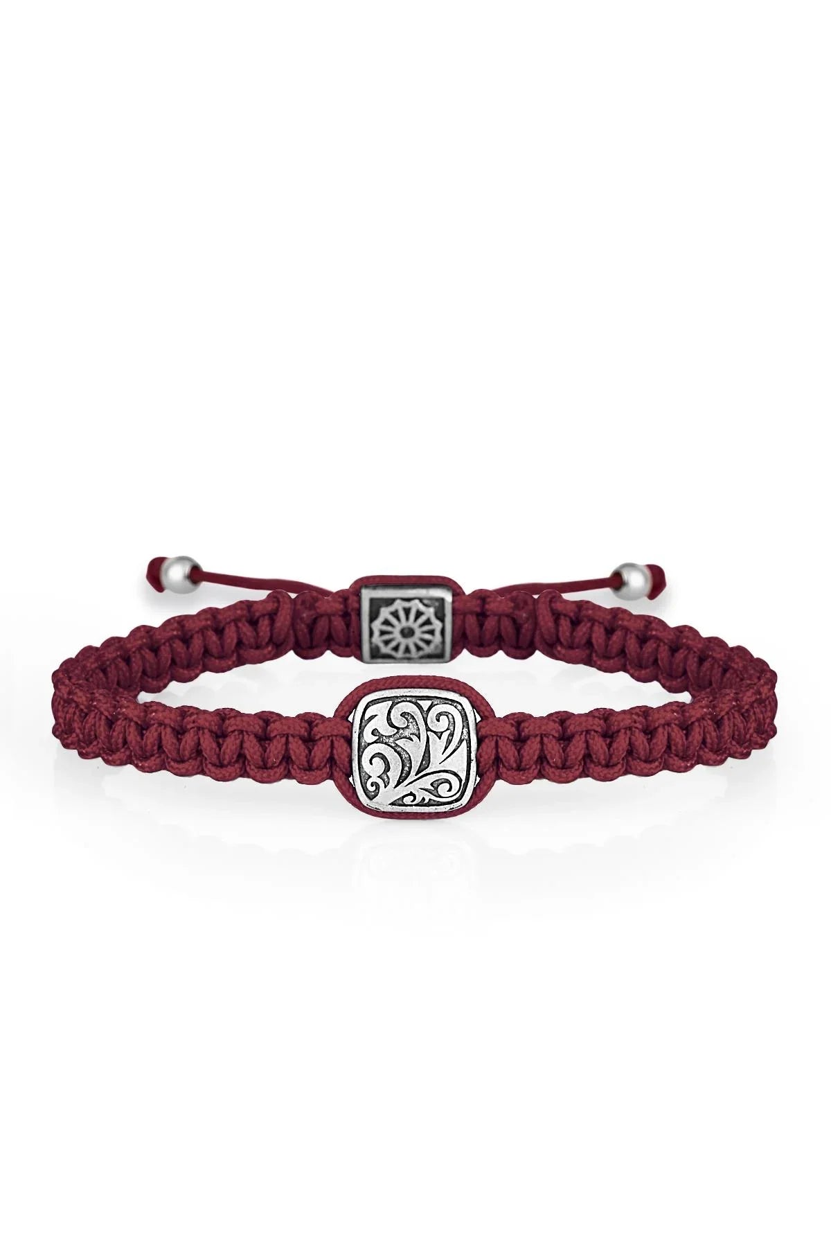 FRNCH Şal Desen Model Bordo Renk İpli El Yapımı Ayarlanabilir Erkek Bileklik FRJ11244-1344-B