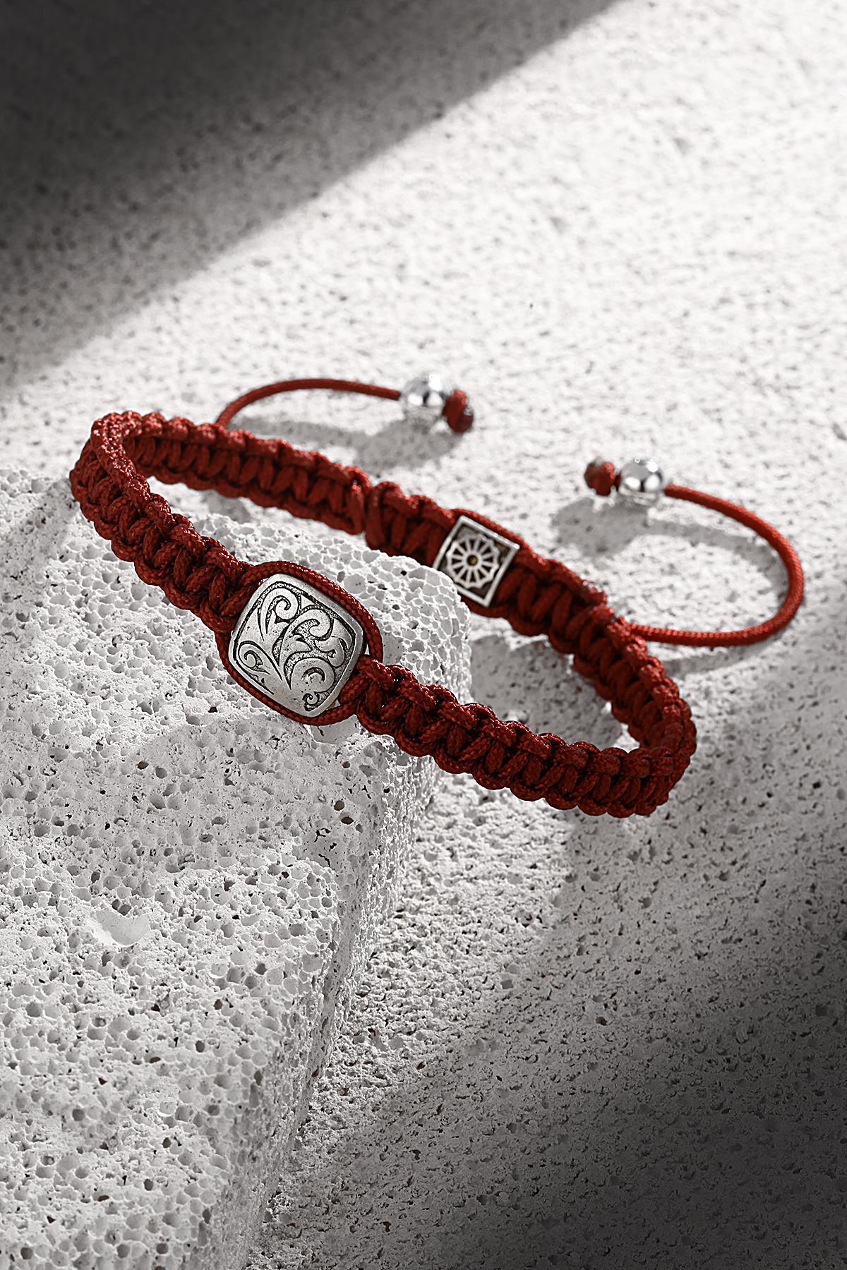 FRNCH Şal Desen Model Bordo Renk İpli El Yapımı Ayarlanabilir Erkek Bileklik FRJ11244-1344-B