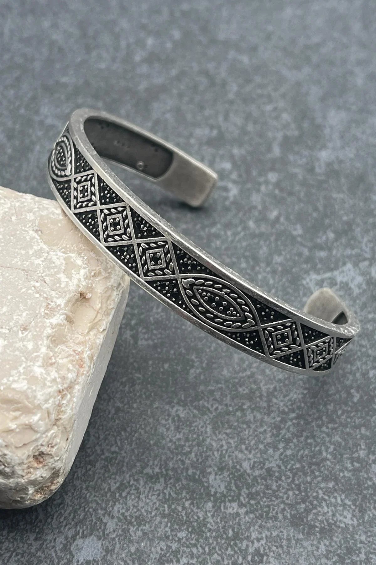 FRNCH Şal Desen Viking Model Antik Gümüş Renkli Erkek Bileklik FRJ11426-1526-A2