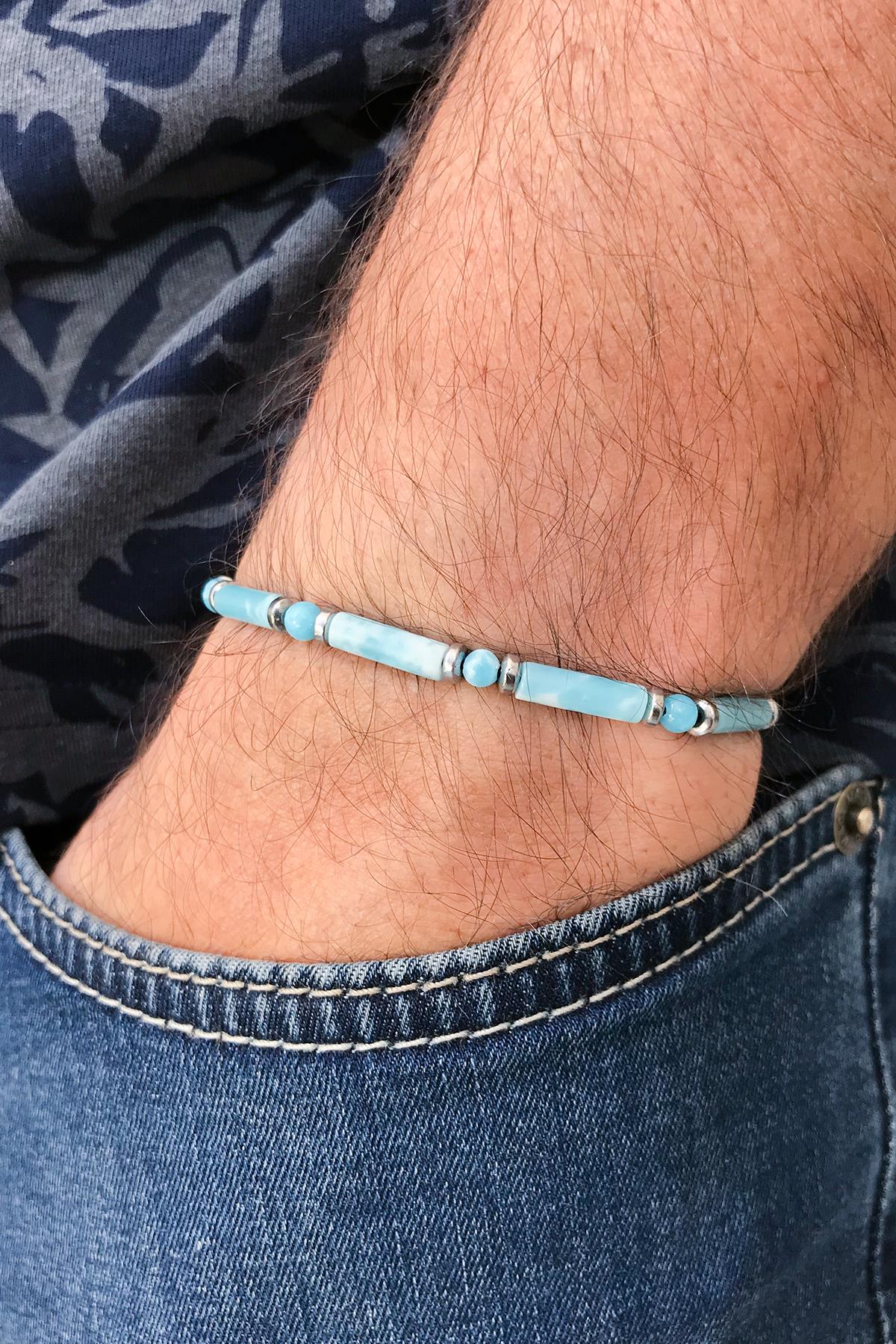 FRNCH Silindir Varisit Doğal Taşlı Mavi Renk Ayarlanabilir Erkek Bileklik FRJ11264-1364-M