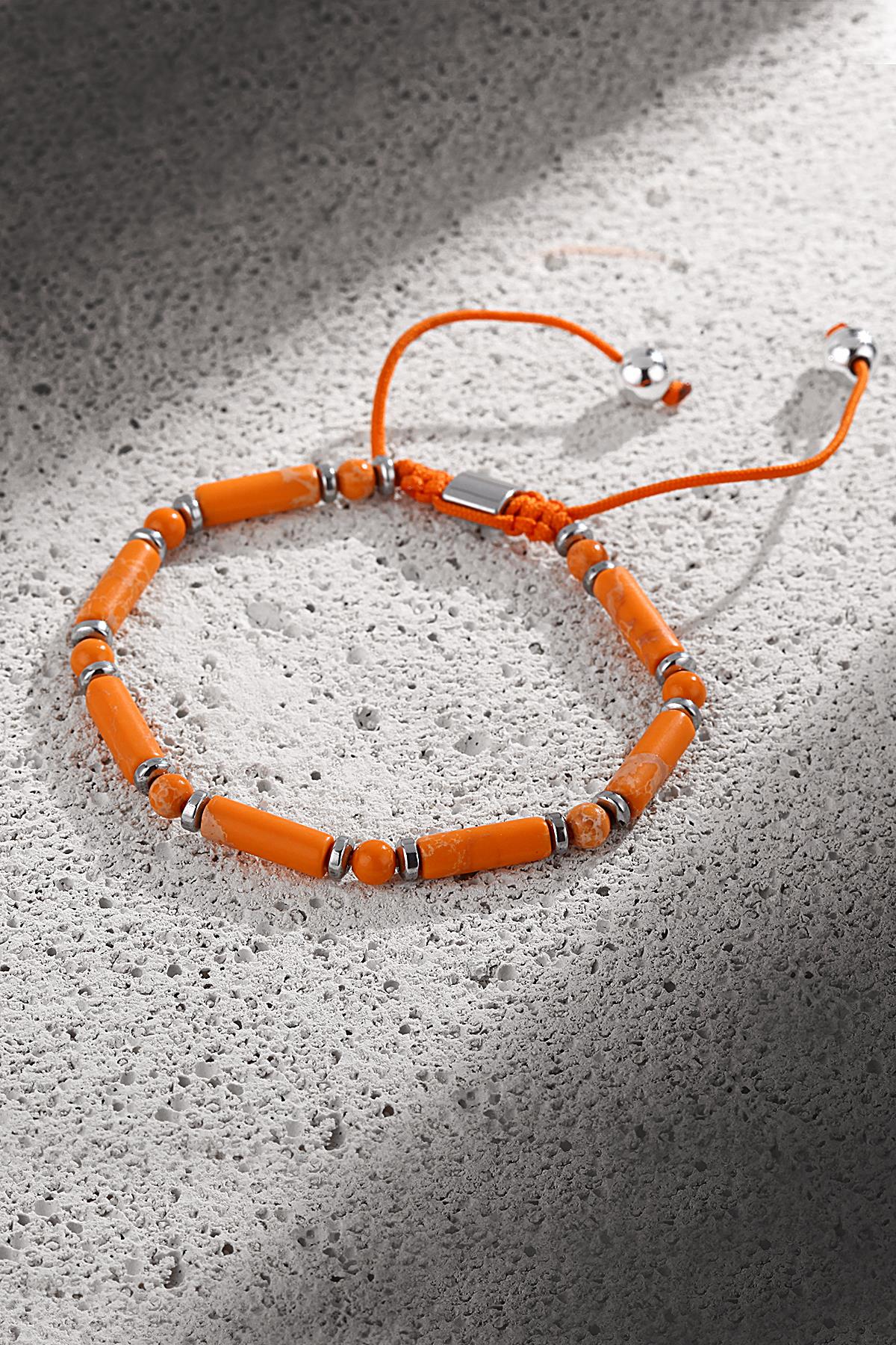 FRNCH Silindir Varisit Doğal Taşlı Turuncu Renk Ayarlanabilir Erkek Bileklik FRJ11264-1364-T