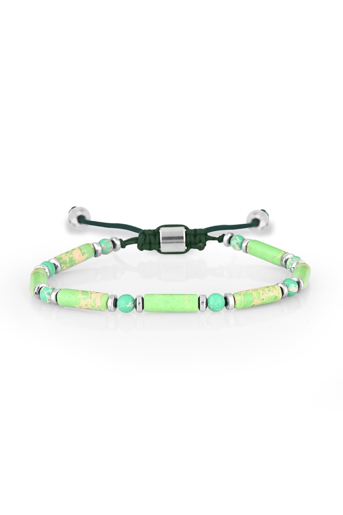 FRNCH Silindir Varisit Doğal Taşlı Yeşil Renk Ayarlanabilir Erkek Bileklik FRJ11264-1364-Y2