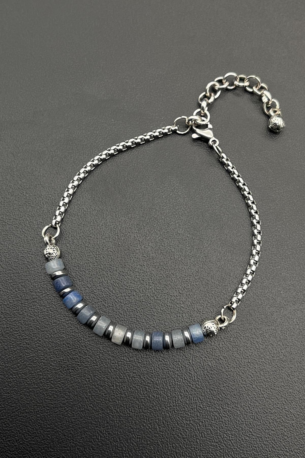 FRNCH Sodalit Doğal Taşlı Mavi Renkli Ayarlanabilir Erkek Bileklik FRJ11695-1795-M