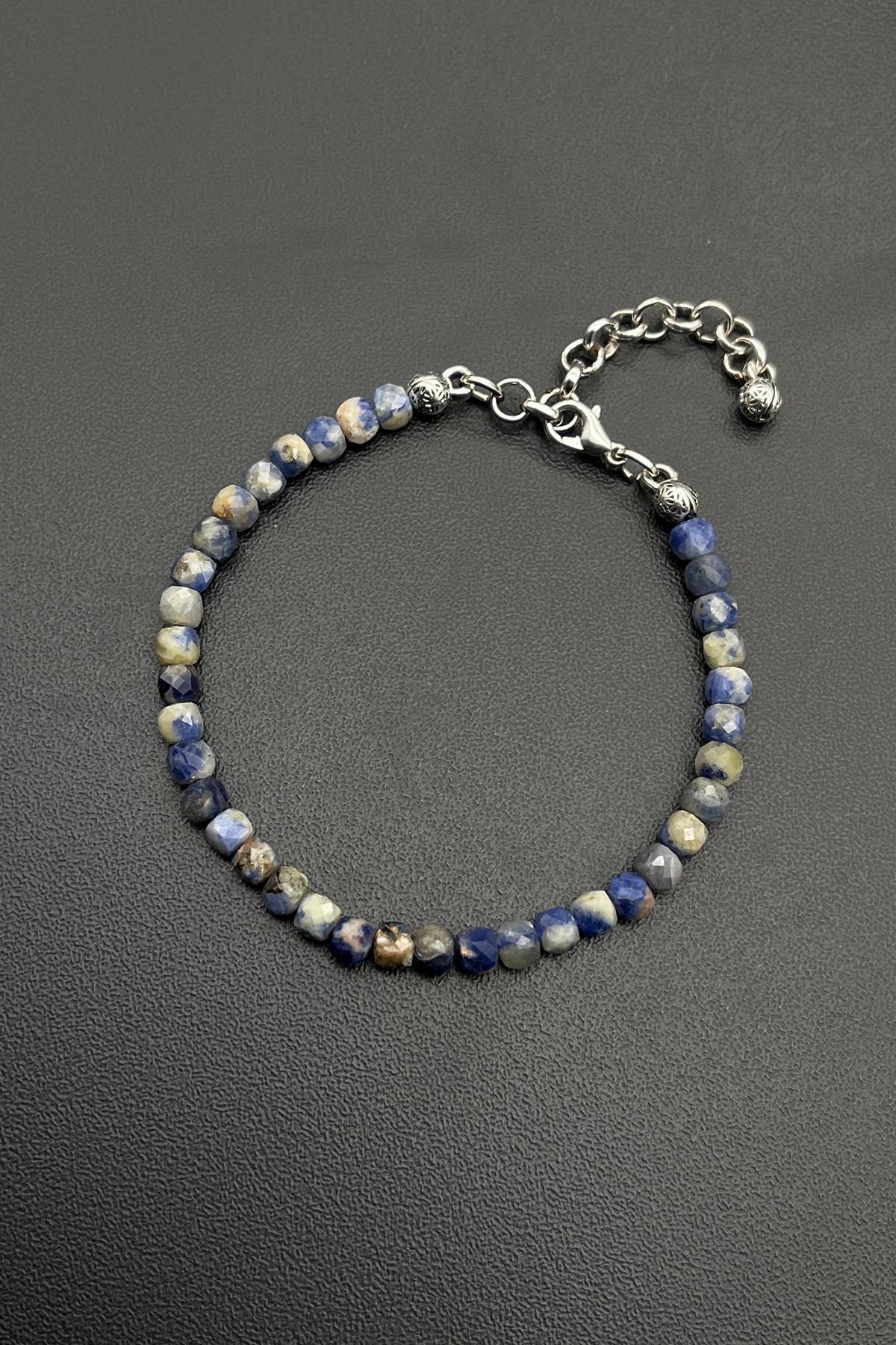 FRNCH Sodalit Doğal Taşlı Mavi Renkli Ayarlanabilir Erkek Bileklik FRJ11720-1820-M