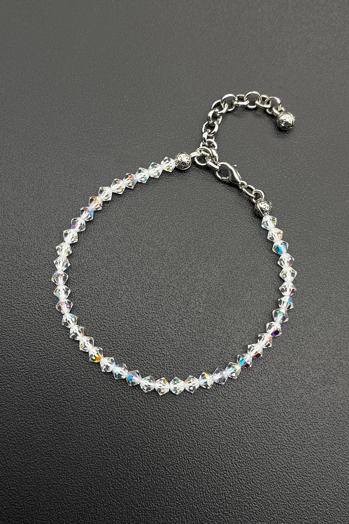 FRNCH Swarovski Taşlı Beyaz Renkli Ayarlanabilir Erkek Bileklik FRJ11718-1818-A
