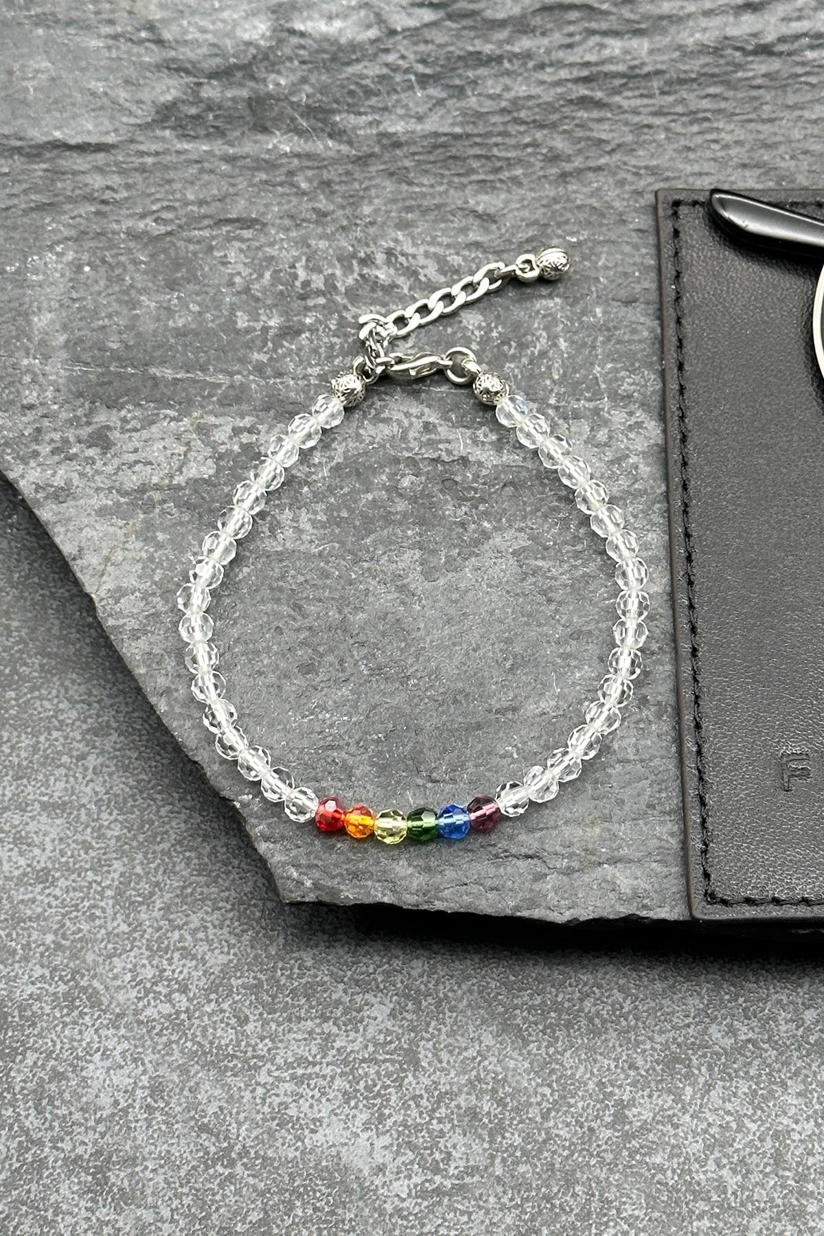 FRNCH Swarovski Taşlı Çok Renkli Ayarlanabilir Erkek Bileklik FRJ11822-1922-CK