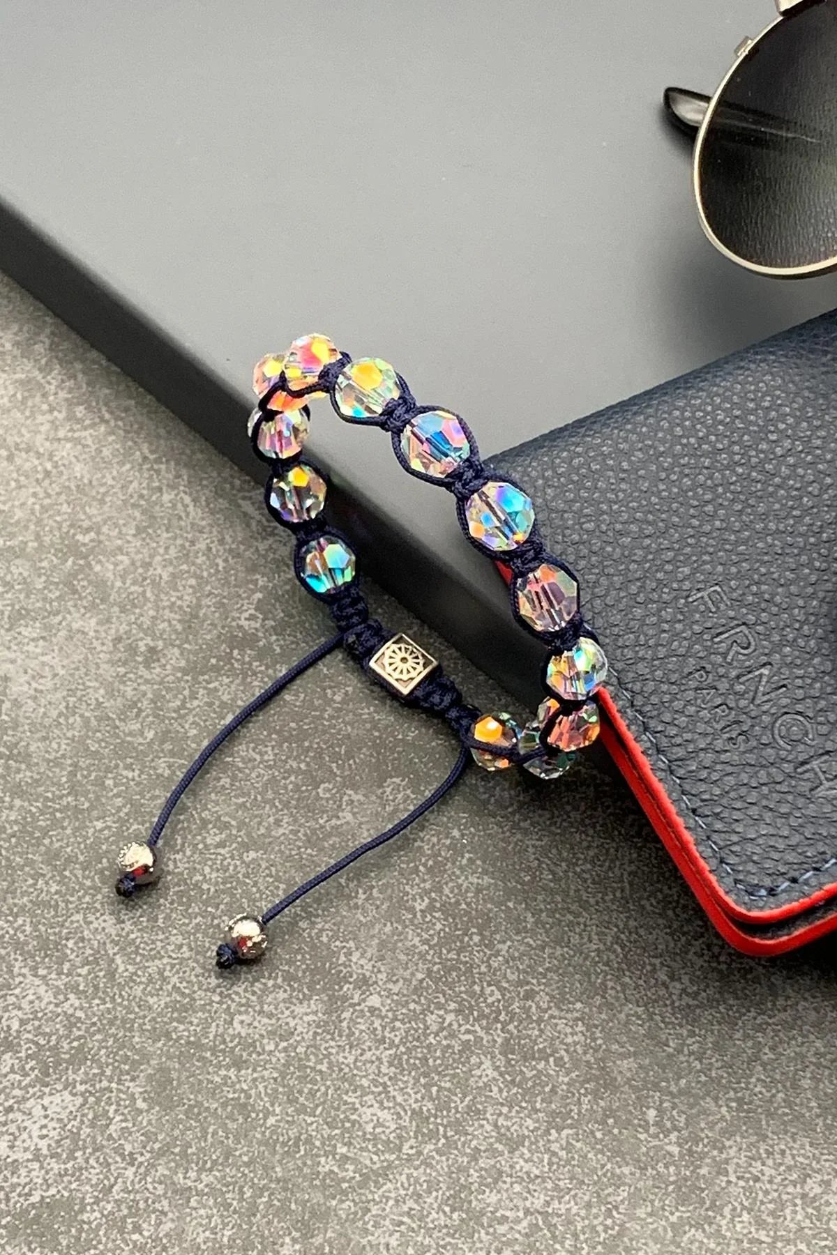 FRNCH Swarovski Taşlı Çok Renkli Ayarlanabilir Makrome Erkek Bileklik FRJ11517-1617-L