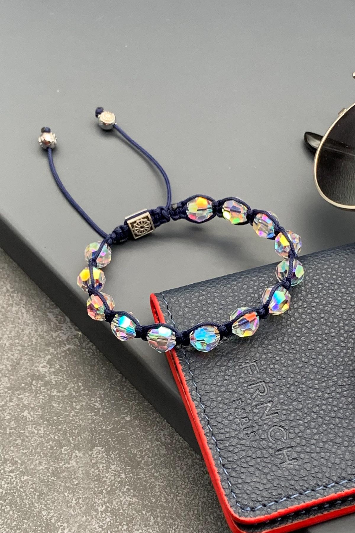 FRNCH Swarovski Taşlı Çok Renkli Ayarlanabilir Makrome Erkek Bileklik FRJ11517-1617-L