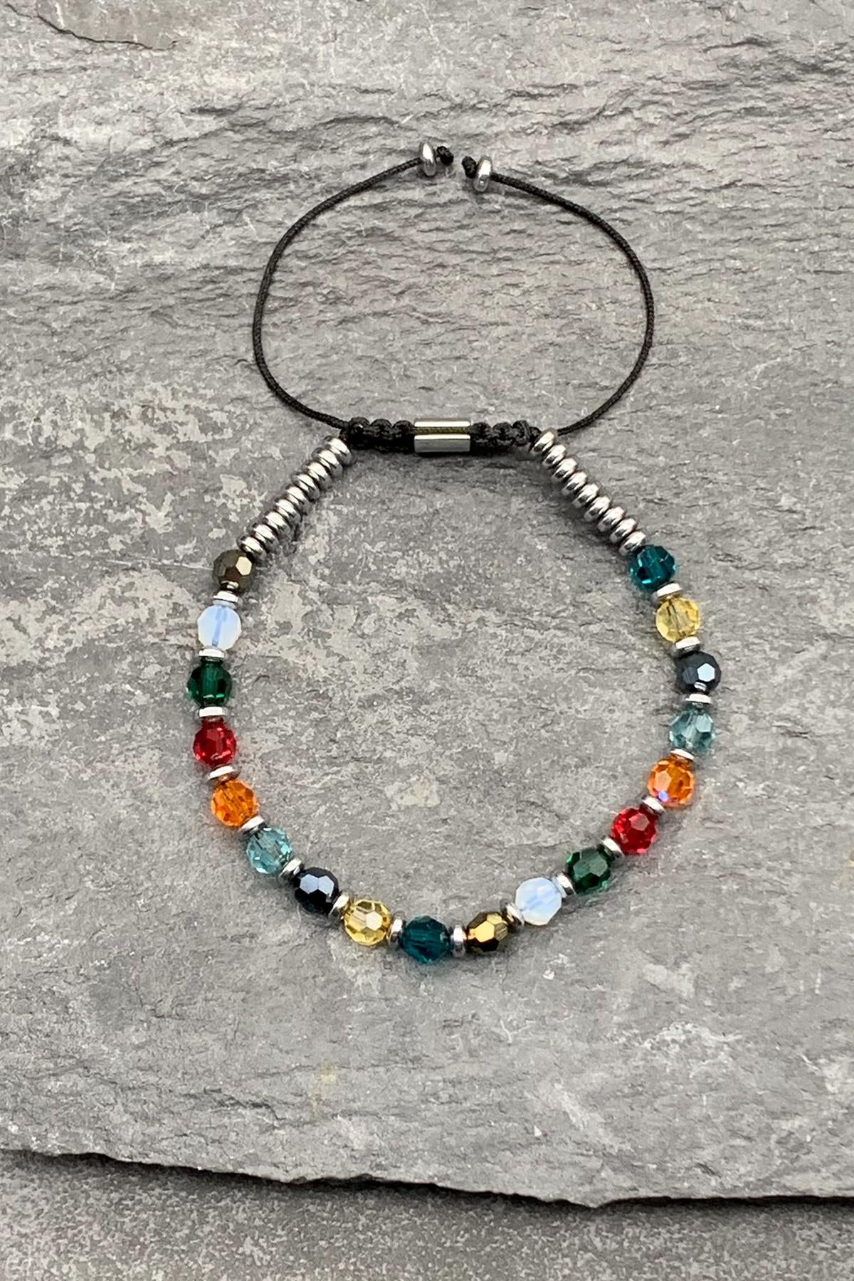 FRNCH Swarovski Taşlı Çok Renkli Ayarlanabilir Makrome Erkek Bileklik FRJ11669-1769-CK