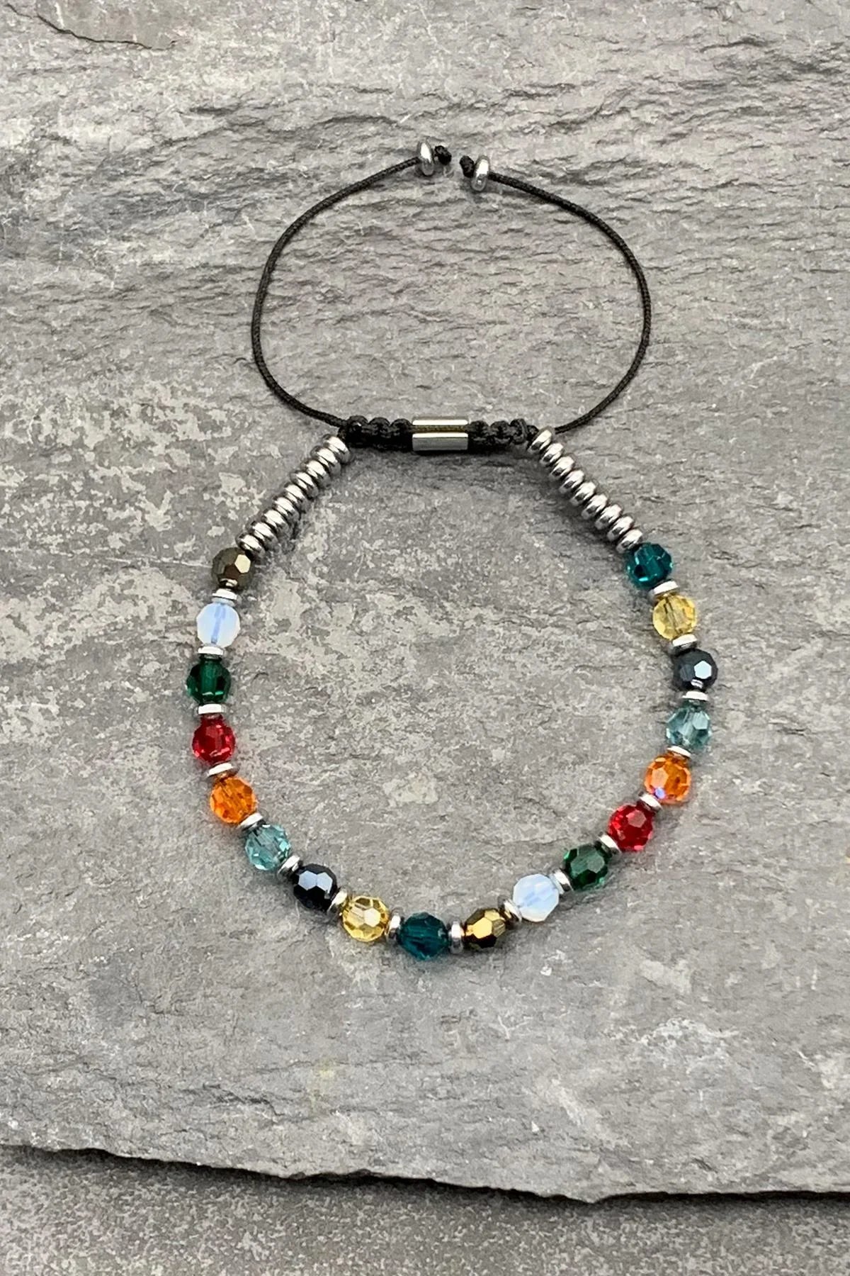 FRNCH Swarovski Taşlı Çok Renkli Ayarlanabilir Makrome Erkek Bileklik FRJ11669-1769-CK