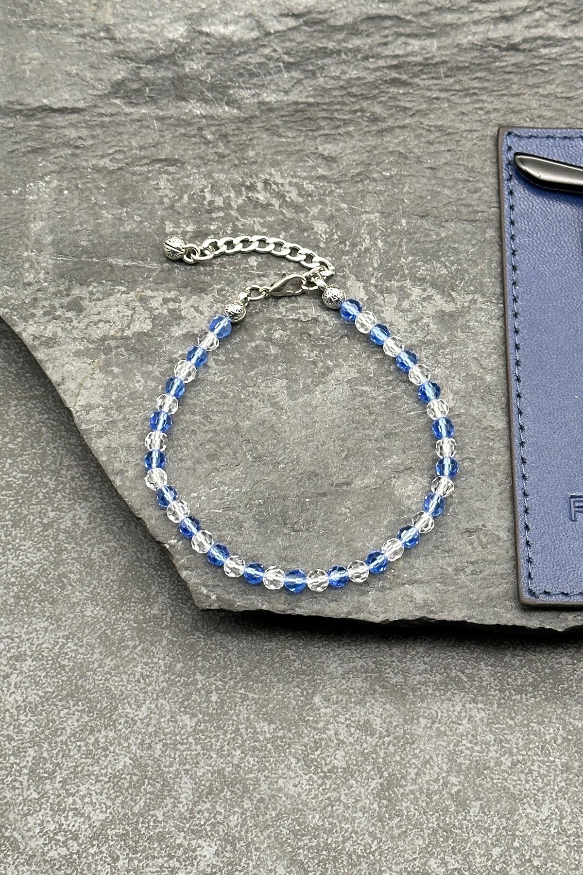 FRNCH Swarovski Taşlı Mavi Renkli Ayarlanabilir Erkek Bileklik FRJ11829-1929-MA