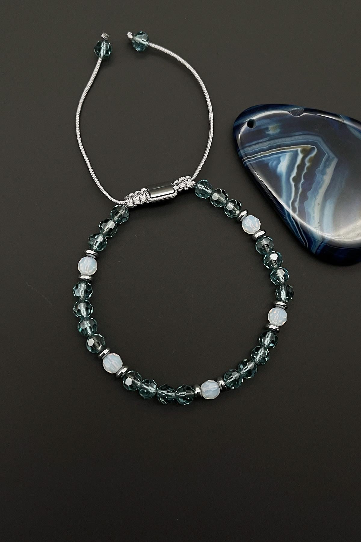 FRNCH Swarovski Taşlı Mavi Renkli Ayarlanabilir Makrome Erkek Bileklik FRJ11623-1723-M