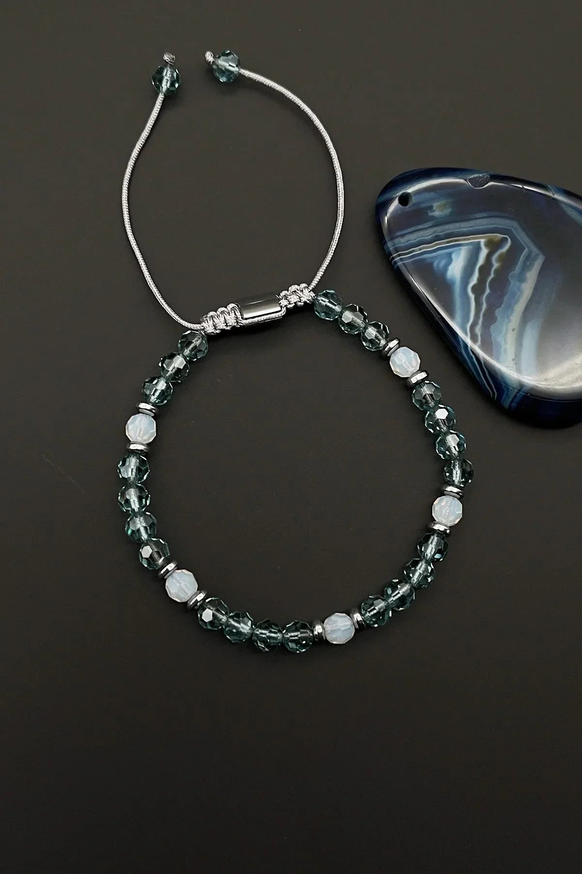 FRNCH Swarovski Taşlı Mavi Renkli Ayarlanabilir Makrome Erkek Bileklik FRJ11623-1723-M